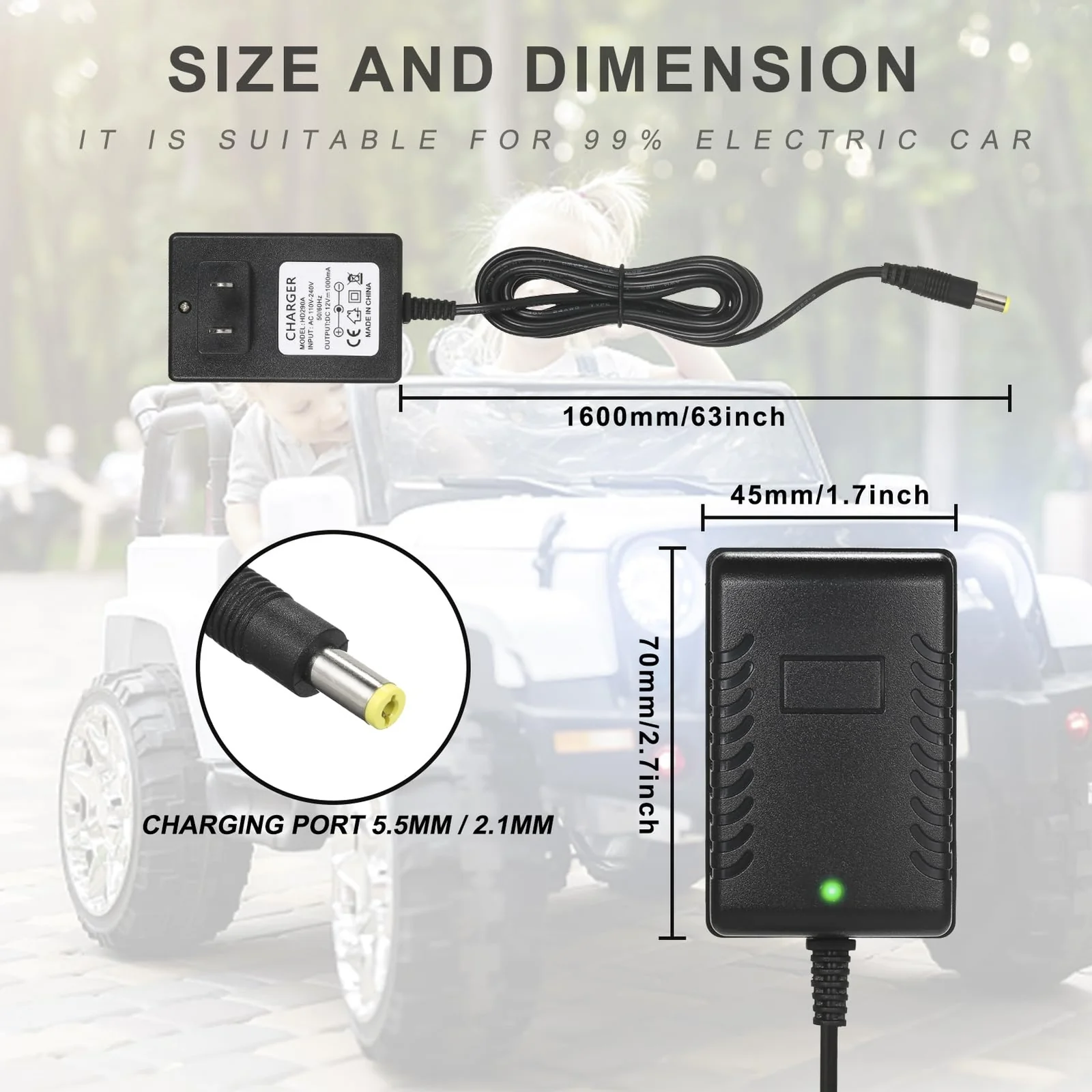 12V Battery Charger for Kids Ride-On Toy Cars and SUVs - Image 6