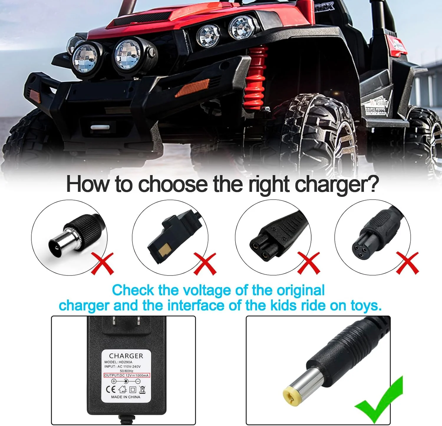 12V Battery Charger for Kids Ride-On Toys and SUV Cars - Image 4