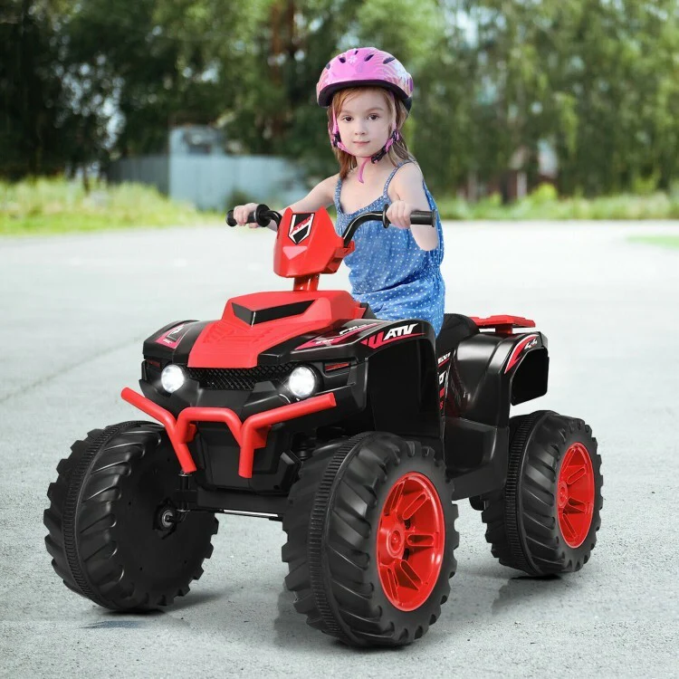 12V Kids Electric 4-Wheeler ATV Ride-On Quad with 2 Speeds and LED Lights Red - Image 3