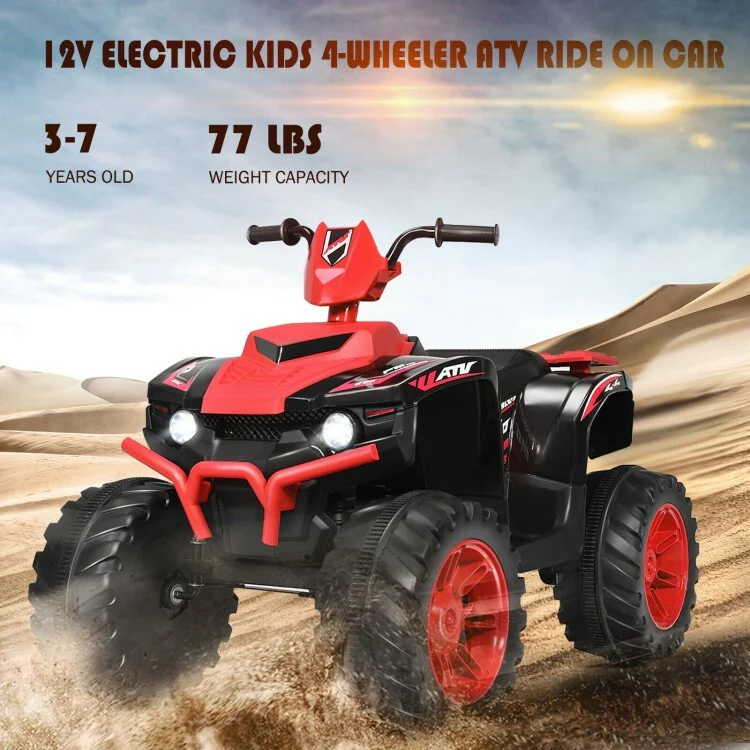 12V Kids Electric 4-Wheeler ATV Ride-On Quad with 2 Speeds and LED Lights Red - Image 5