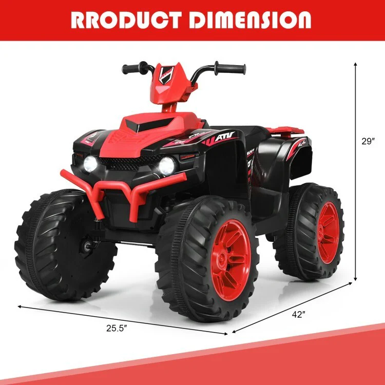 12V Kids Electric 4-Wheeler ATV Ride-On Quad with 2 Speeds and LED Lights Red - Image 6