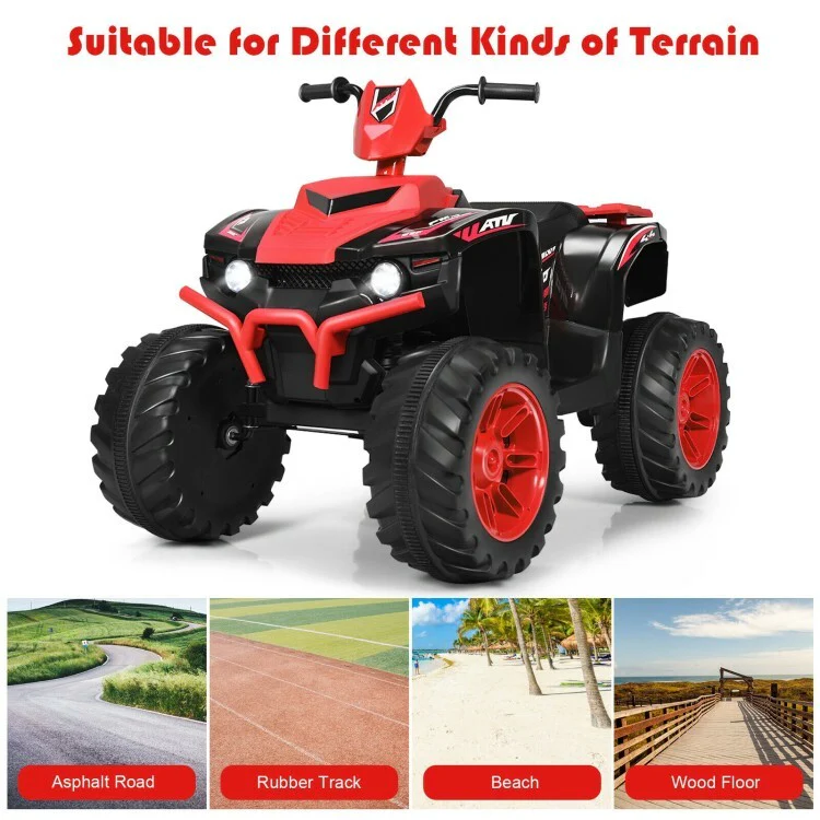 12V Kids Electric 4-Wheeler ATV Ride-On Quad with 2 Speeds and LED Lights Red - Image 8