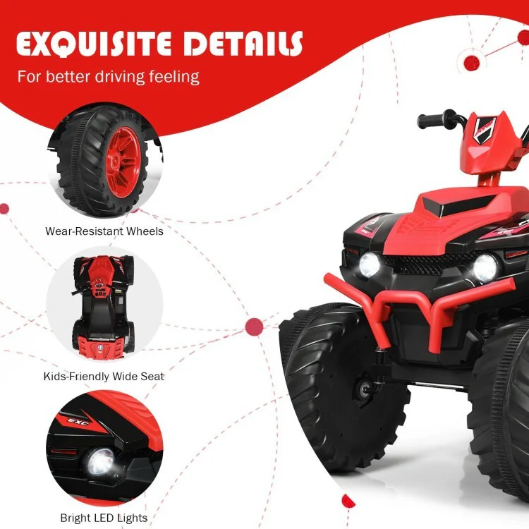 12V Kids Electric 4-Wheeler ATV Ride-On Quad with 2 Speeds and LED Lights Red - Image 9