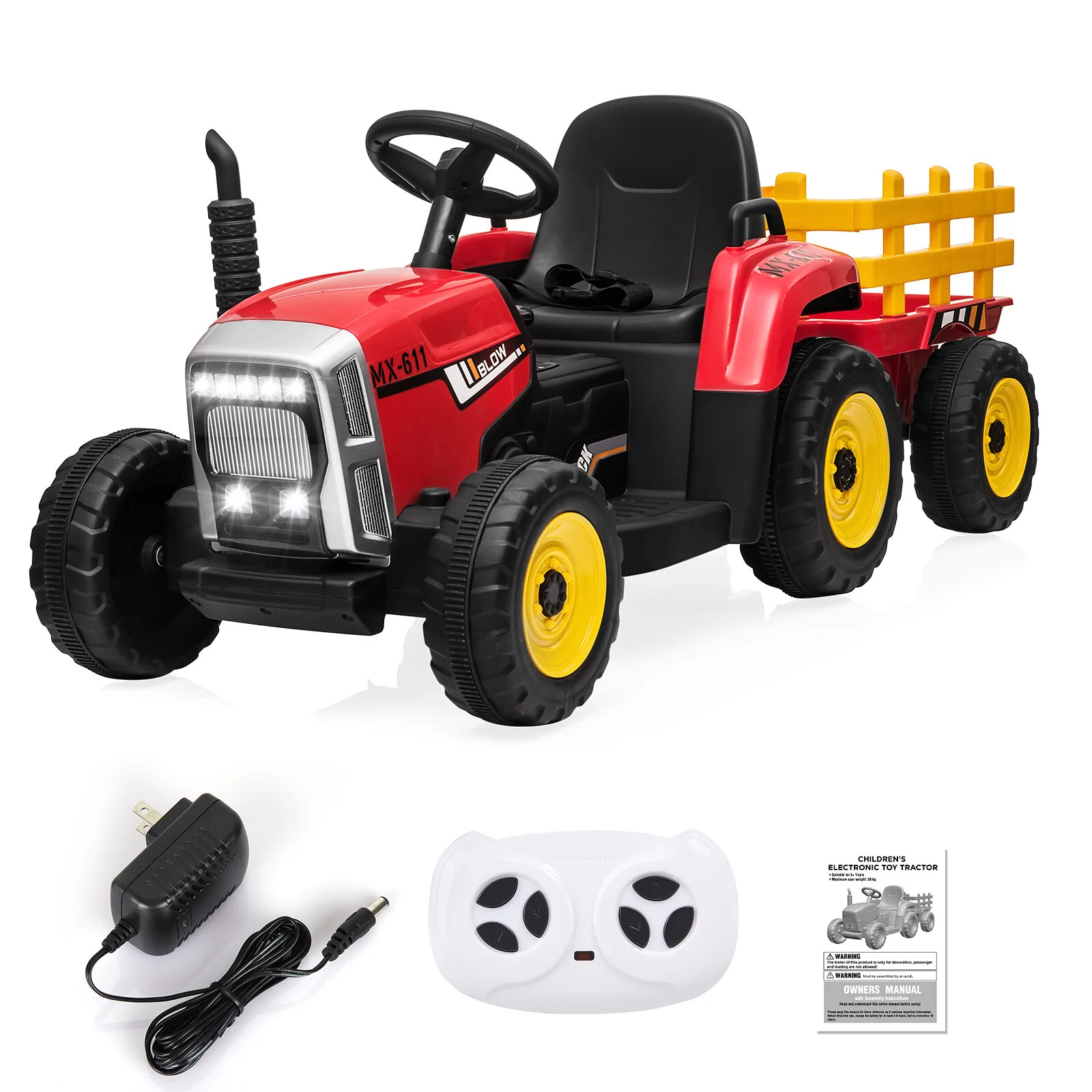 12V Battery-Powered Kids Electric Ride-On Tractor Toy with Remote Control and Trailer - Image 13