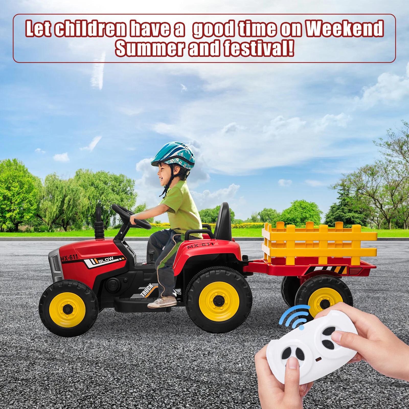 12V Battery-Powered Kids Electric Ride-On Tractor Toy with Remote Control and Trailer - Image 2