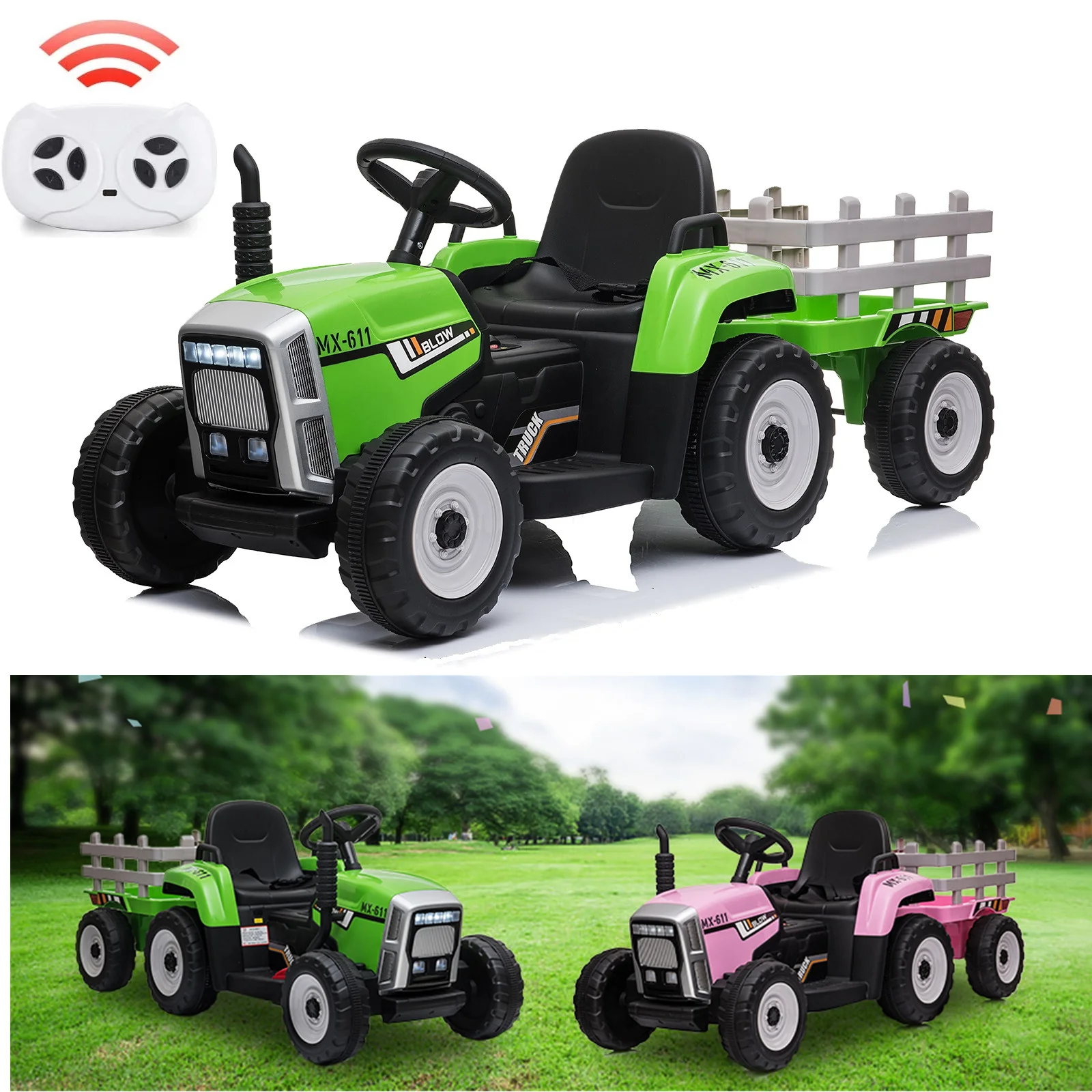 12V Battery-Powered Kids Electric Ride-On Tractor Toy with Trailer and Remote Control - Image 18