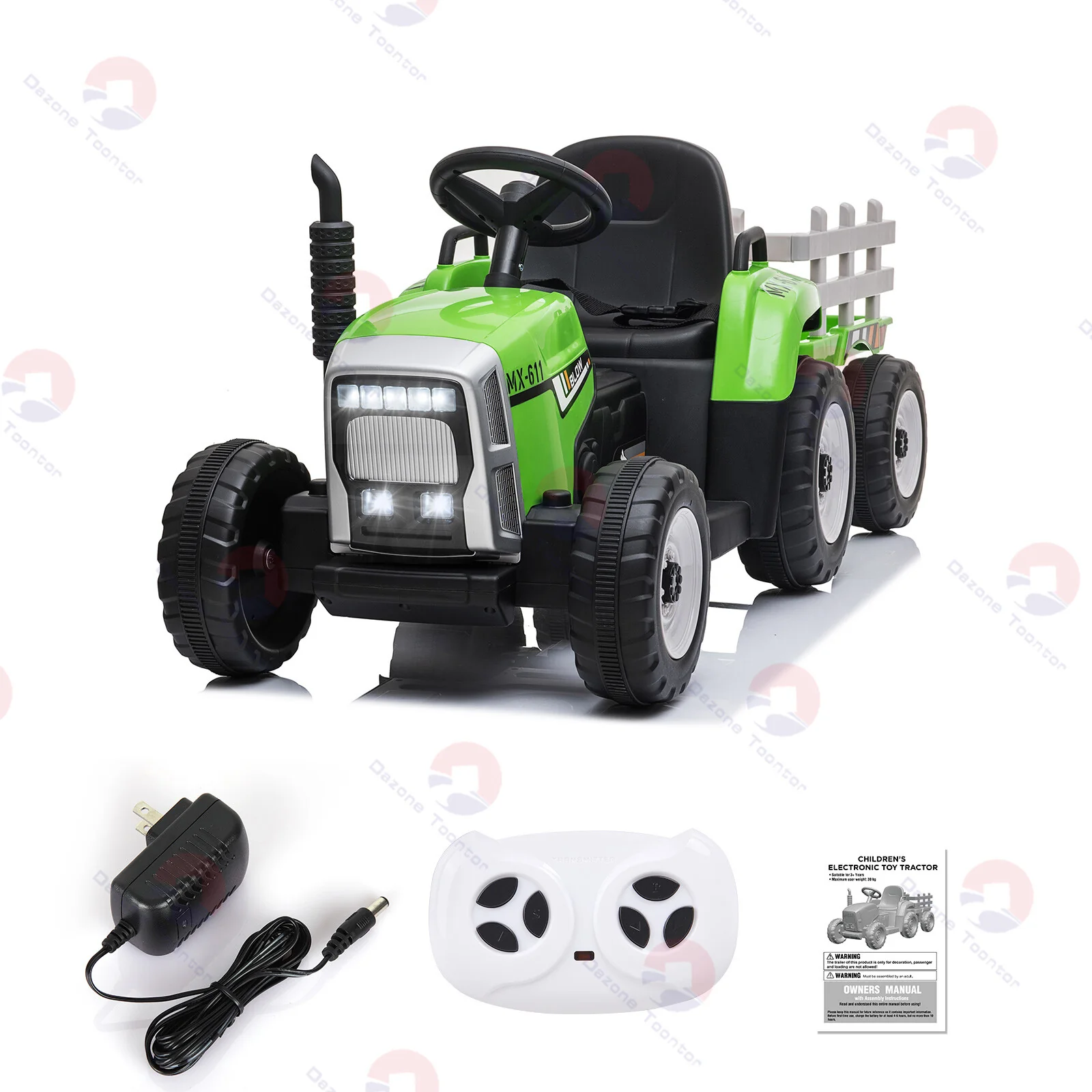 12V Battery-Powered Kids Electric Ride-On Tractor Toy with Trailer and Remote Control - Image 12