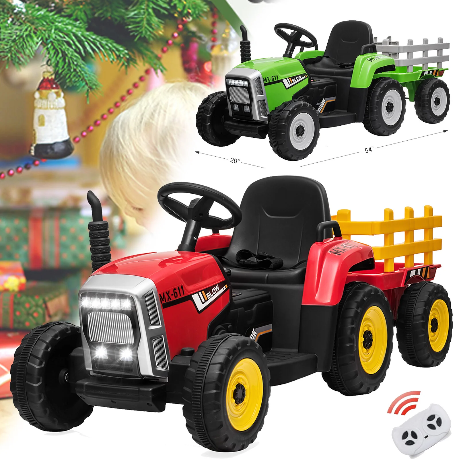 12V Battery-Powered Kids Electric Ride-On Tractor Toy with Trailer and Remote Control - Image 2