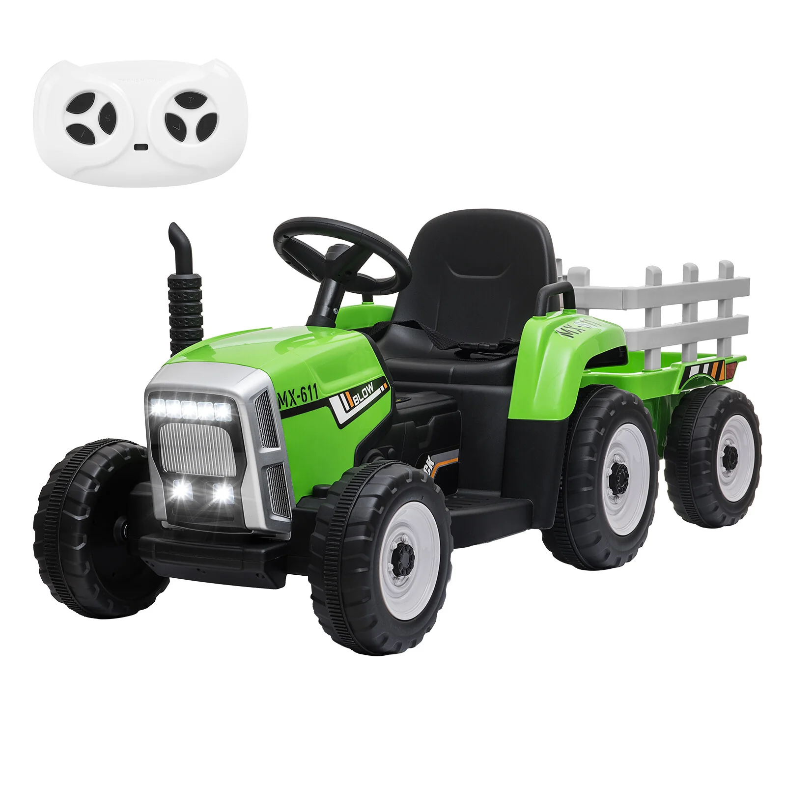 12V Battery-Powered Kids Electric Ride-On Tractor Toy with Trailer and Remote Control