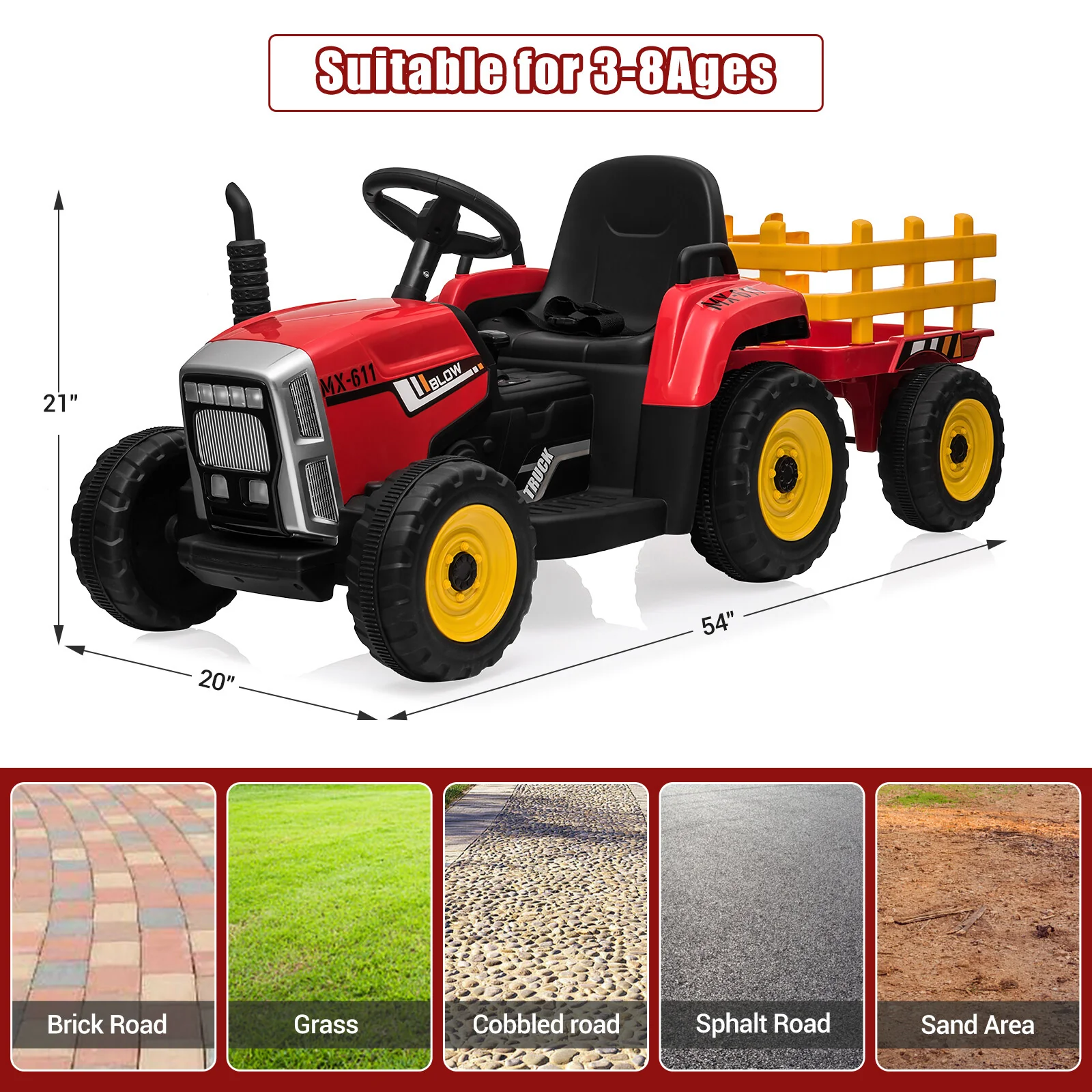 12V Battery-Powered Kids Electric Ride-On Tractor with Trailer and Remote Control - Image 10