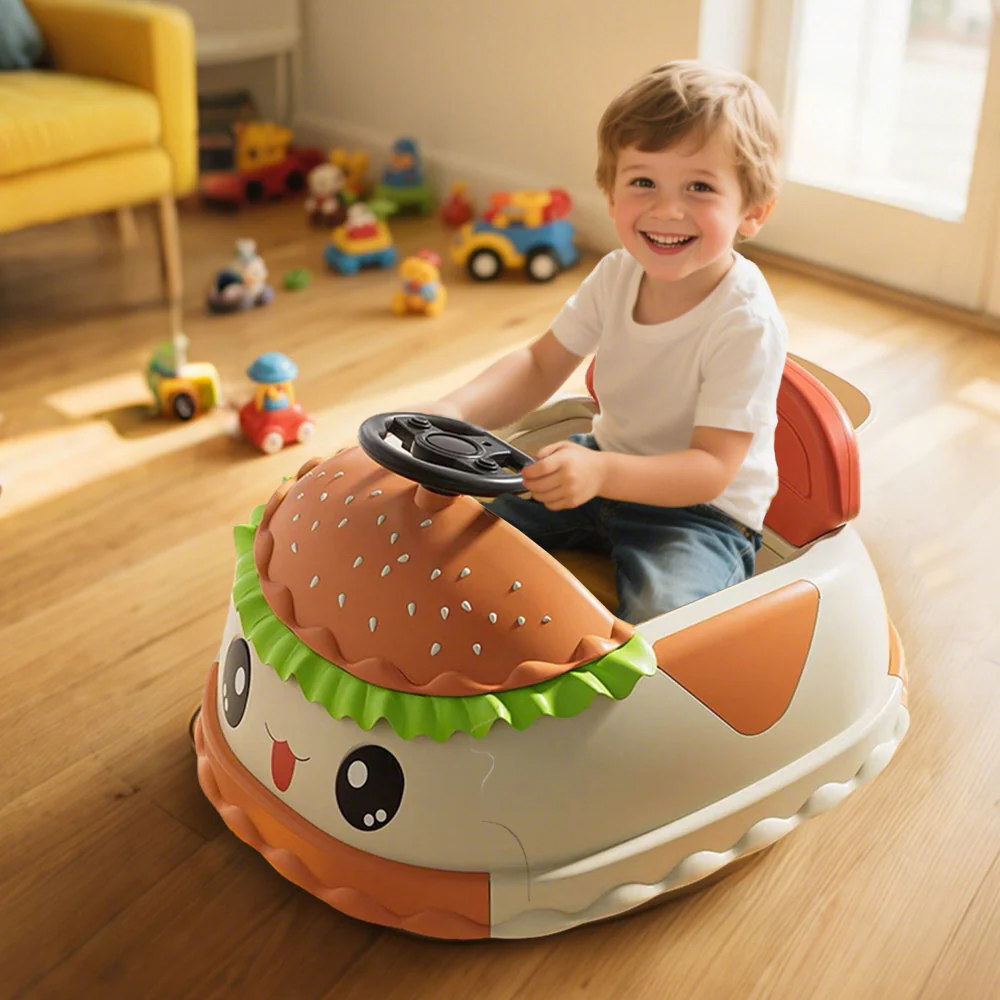 12V Kids Electric Bumper Car with Parent Remote Control, Hamburger Design, 360° Rotation - Image 2