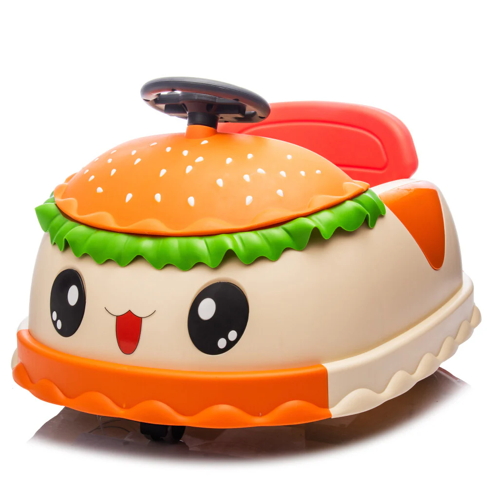 12V Kids Electric Bumper Car with Parent Remote Control, Hamburger Design, 360° Rotation - Image 6