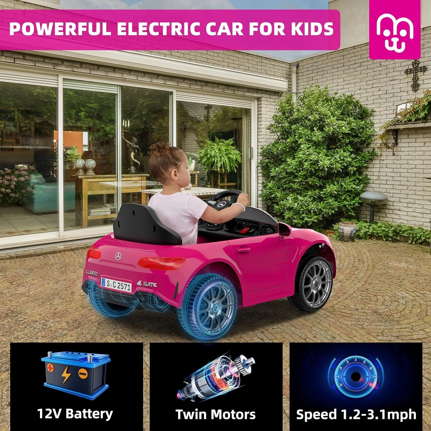 12V Kids Electric Ride-On Car with Remote Control Bluetooth USB Music Player 3.1M - Image 5