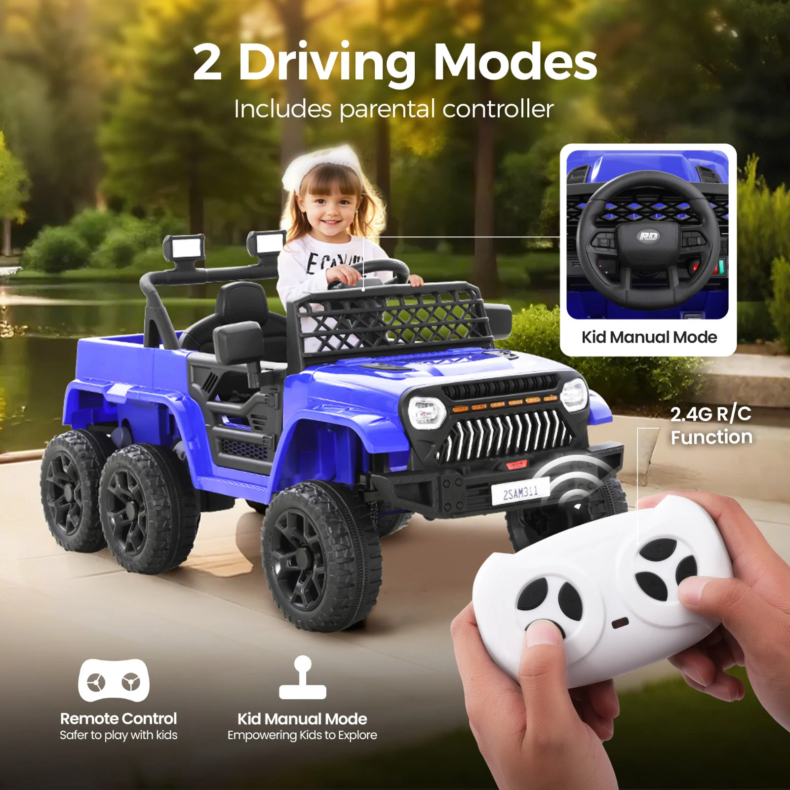 12V Electric Ride-On Car for Kids with 6 Wheels and Parent Remote Control, Ages 3-10 - Image 2