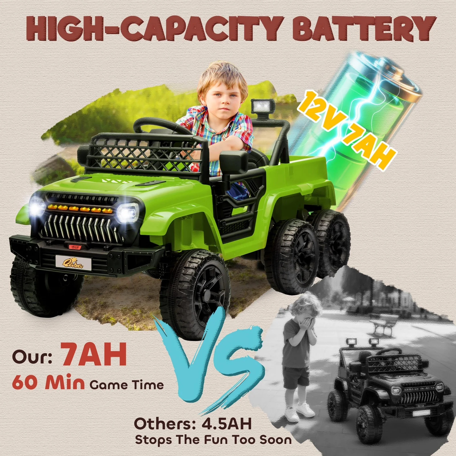 12V Kids Electric Car with 2WD/4WD Switch, Remote Control, Camouflage Design - Image 8