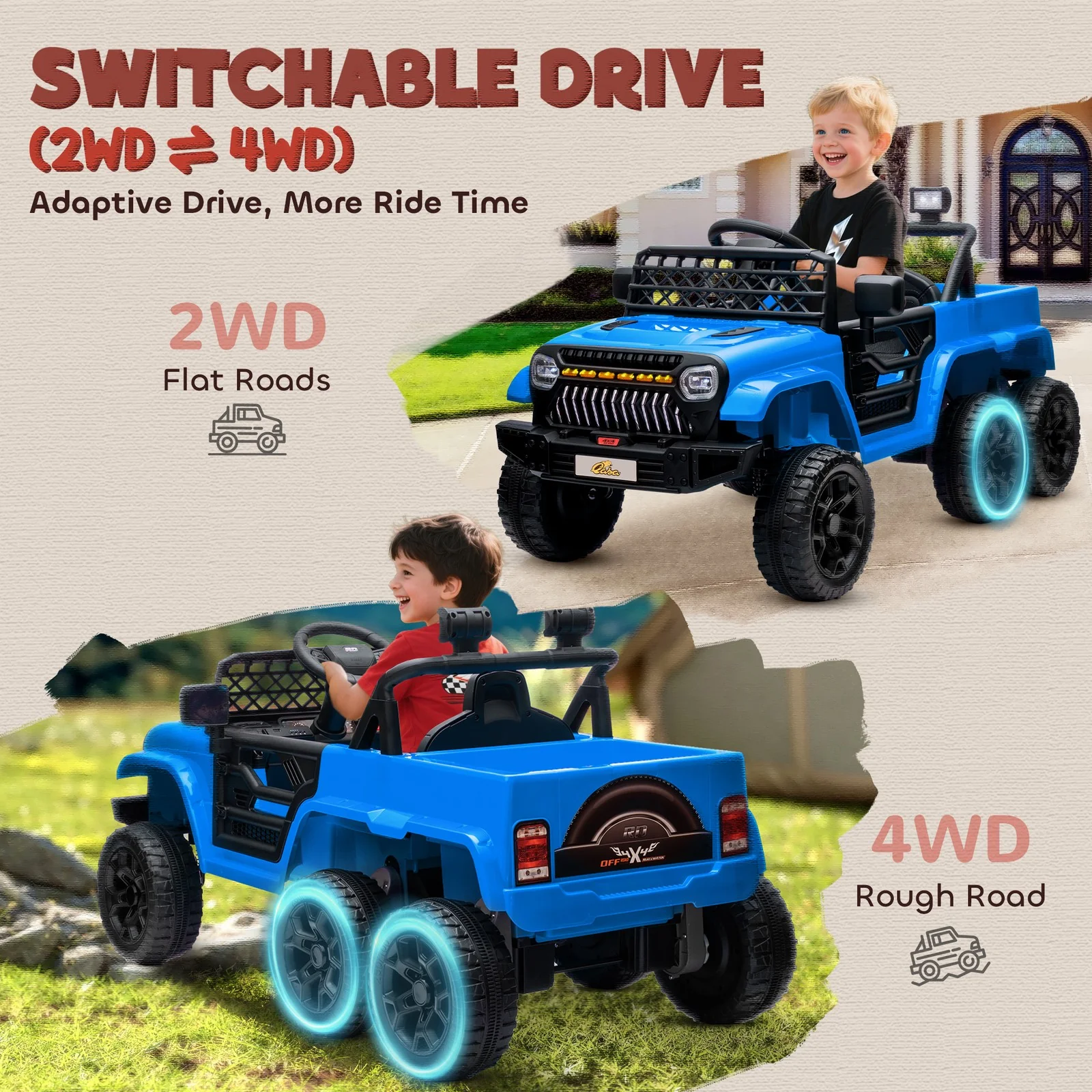 12V Kids Electric Car with Switchable 2WD/4WD, Remote Control and Lights, Blue - Image 5