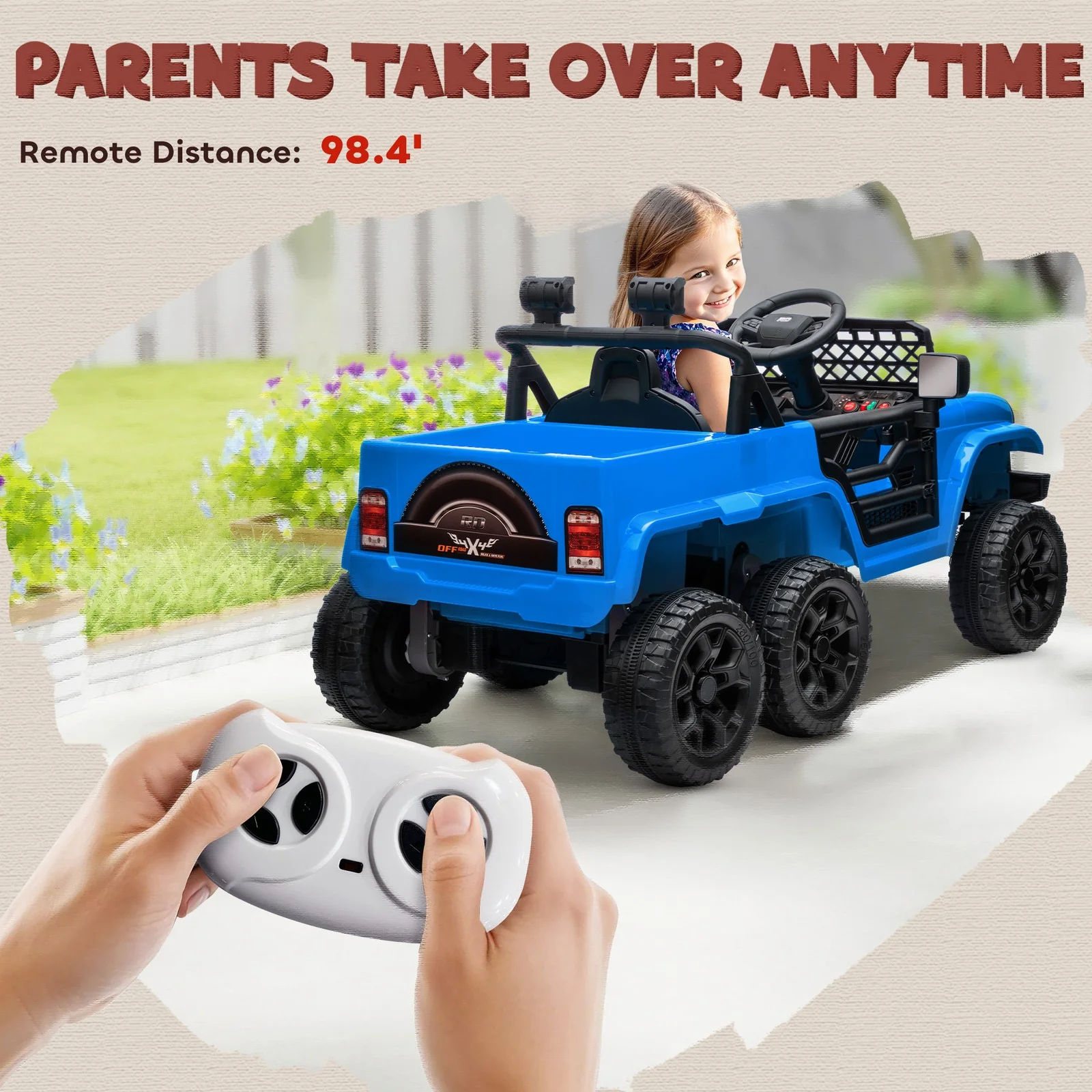 12V Kids Electric Car with Switchable 2WD/4WD, Remote Control and Lights, Blue - Image 7