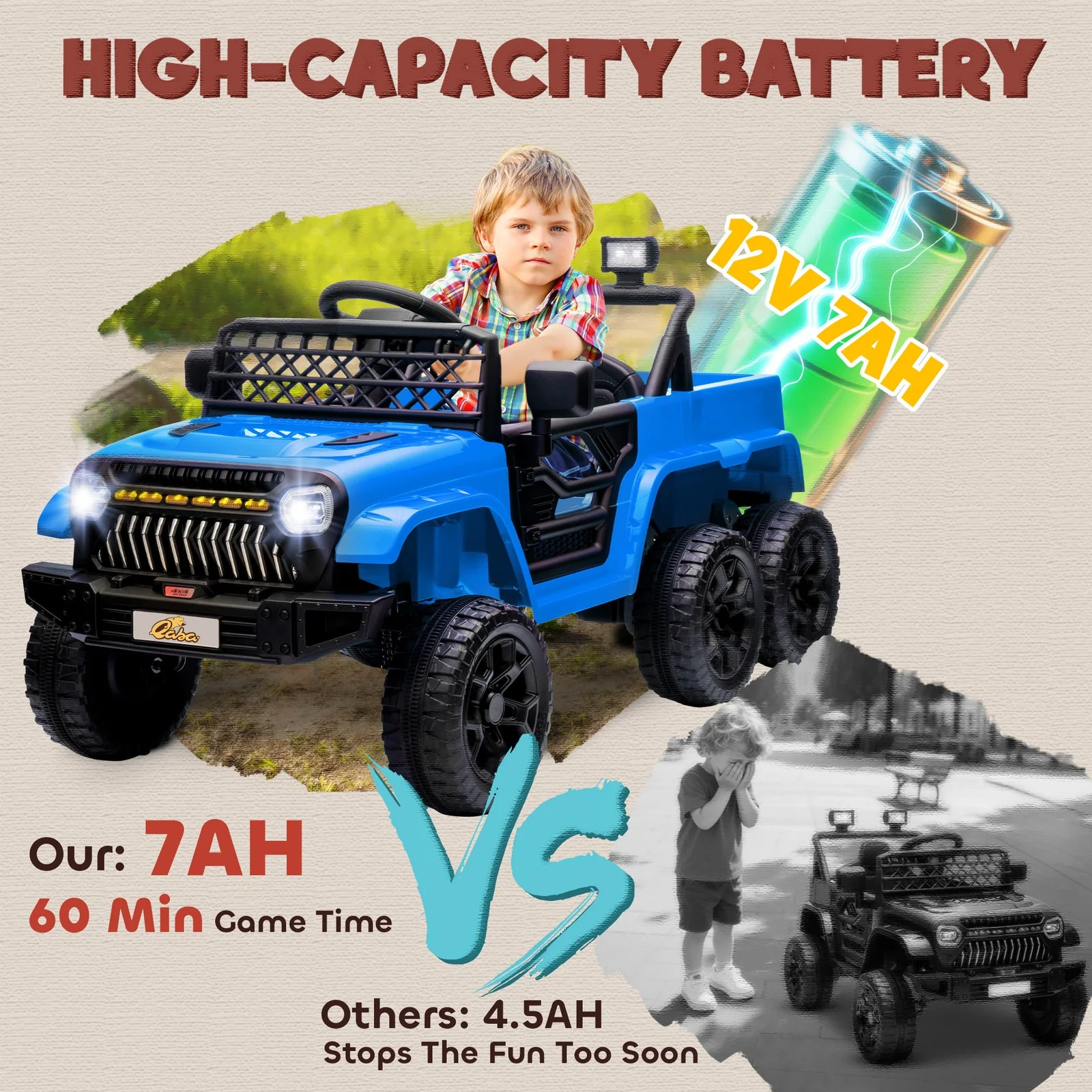 12V Kids Electric Car with Switchable 2WD/4WD, Remote Control and Lights, Blue - Image 8