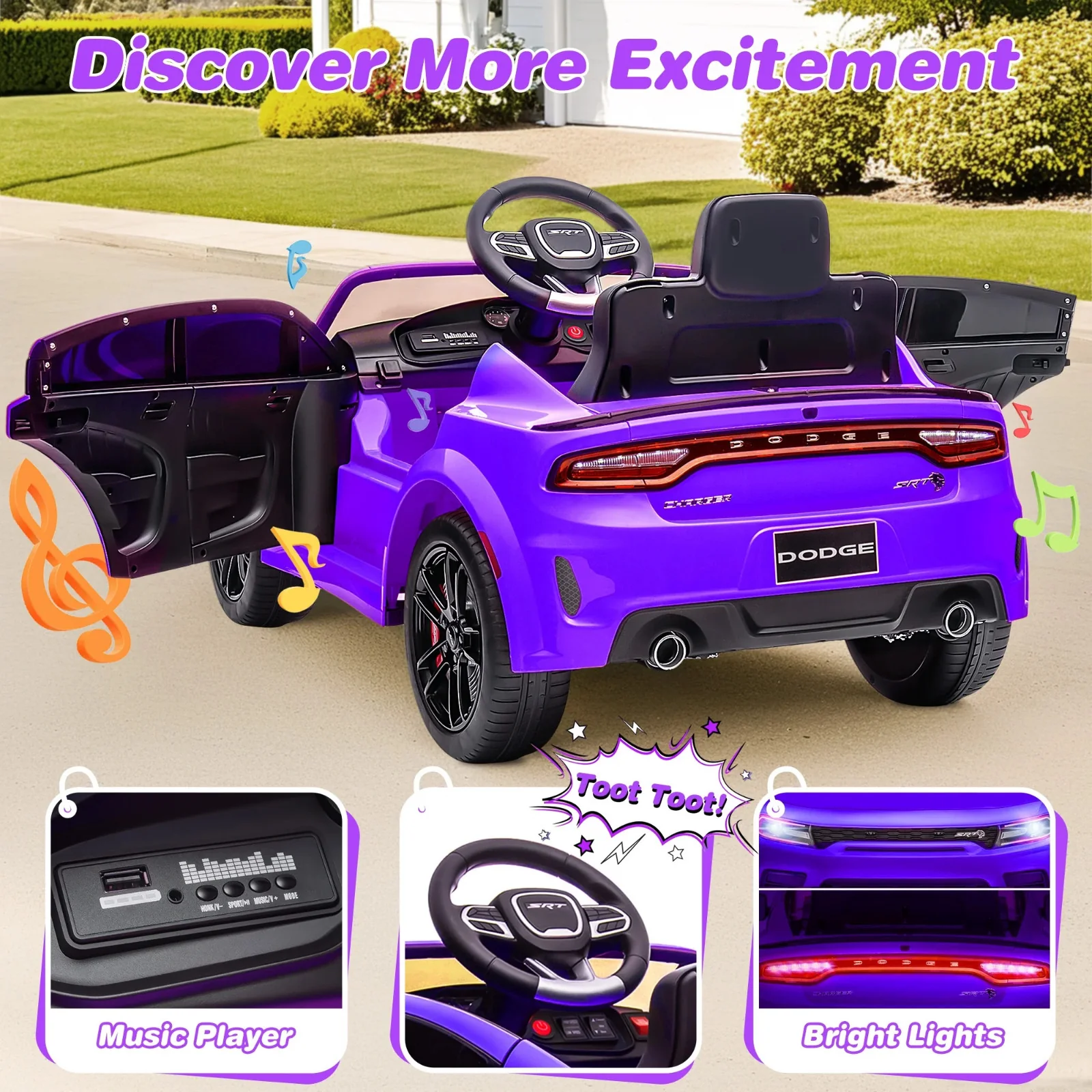 12V Kids Electric Ride-On Car Licensed Dodge Charger with Remote Control - Image 4