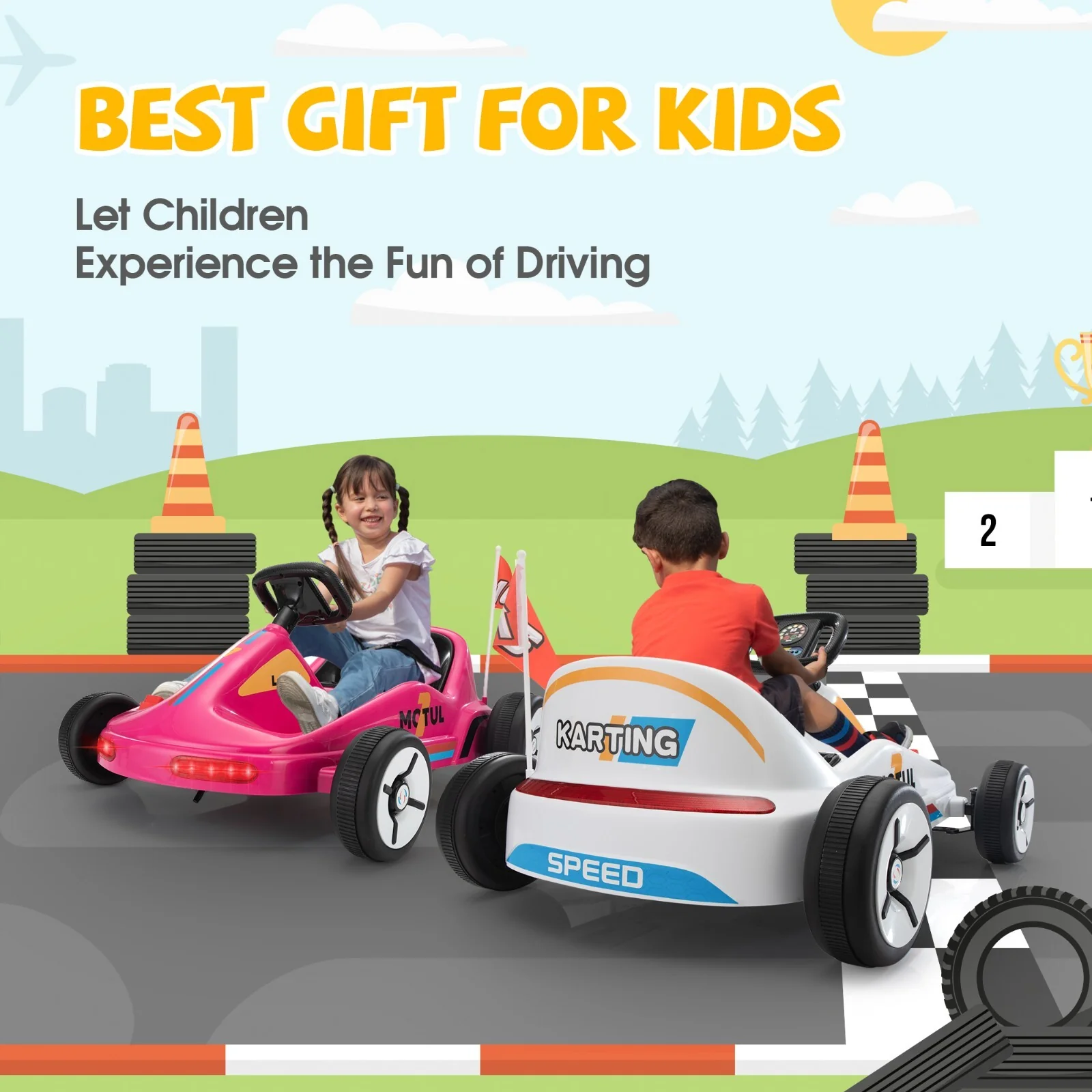 12V Kids Electric 4-Wheel Ride-On Go-Kart with Remote Control, Blue, Ages 3-8 - Image 12