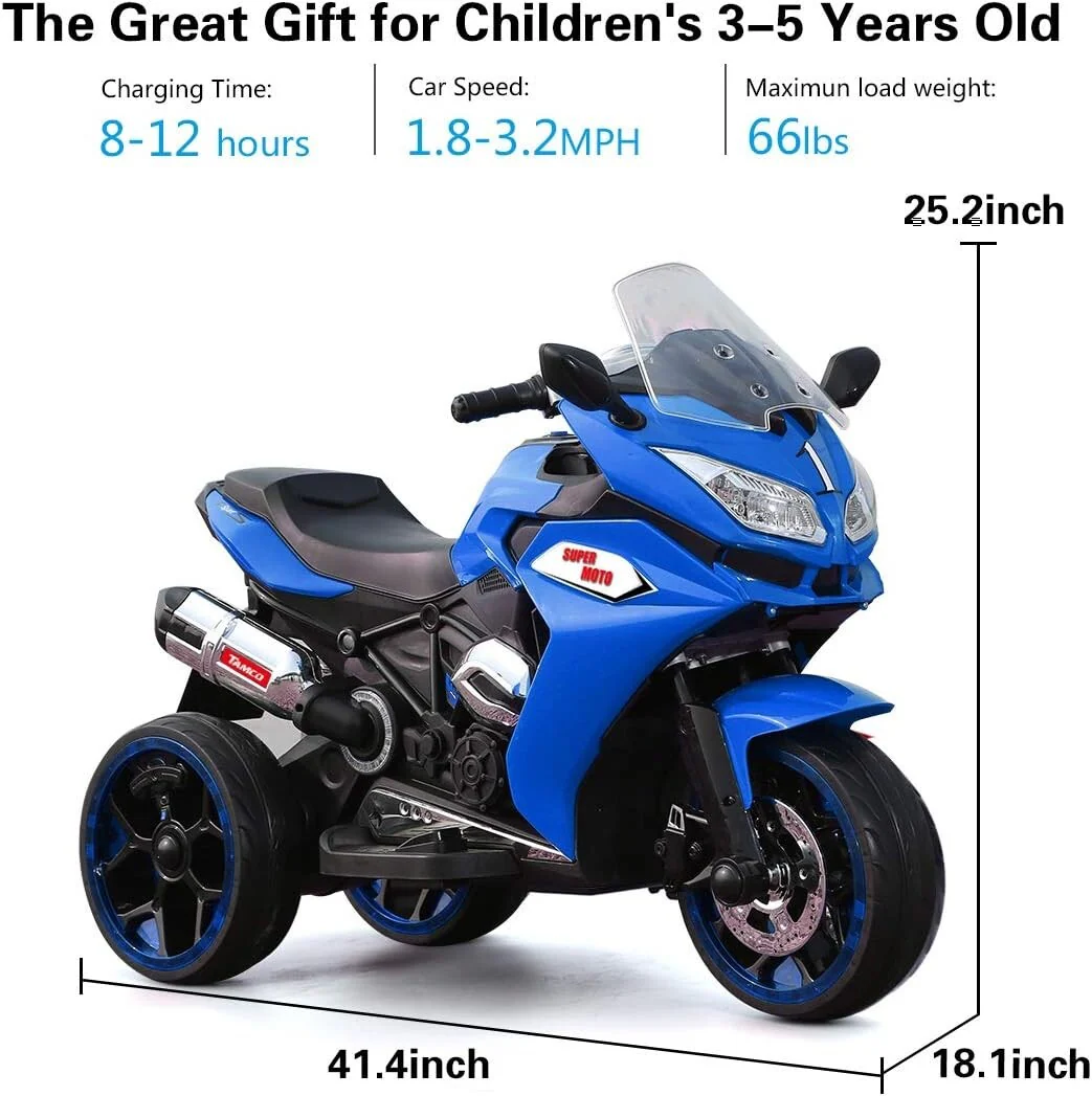 12V Electric Kids Motorcycle 3.5 km/h for Ages 3-6, 43-55 inch, Blue - Image 3