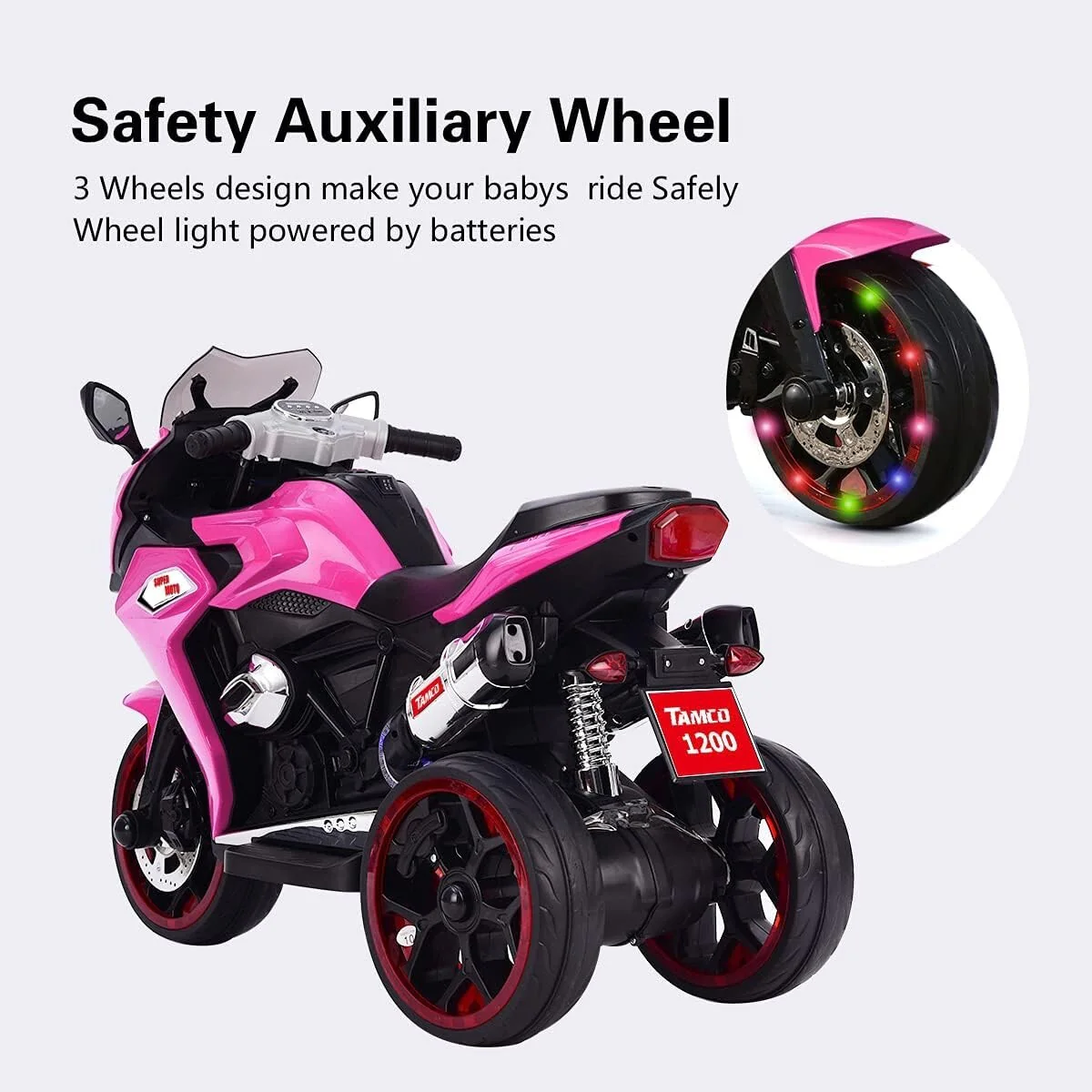 12V Electric Kids Motorcycle Pink 3-6 Years 3.5 km/h Adjustable Size 43-55 Inch - Image 5