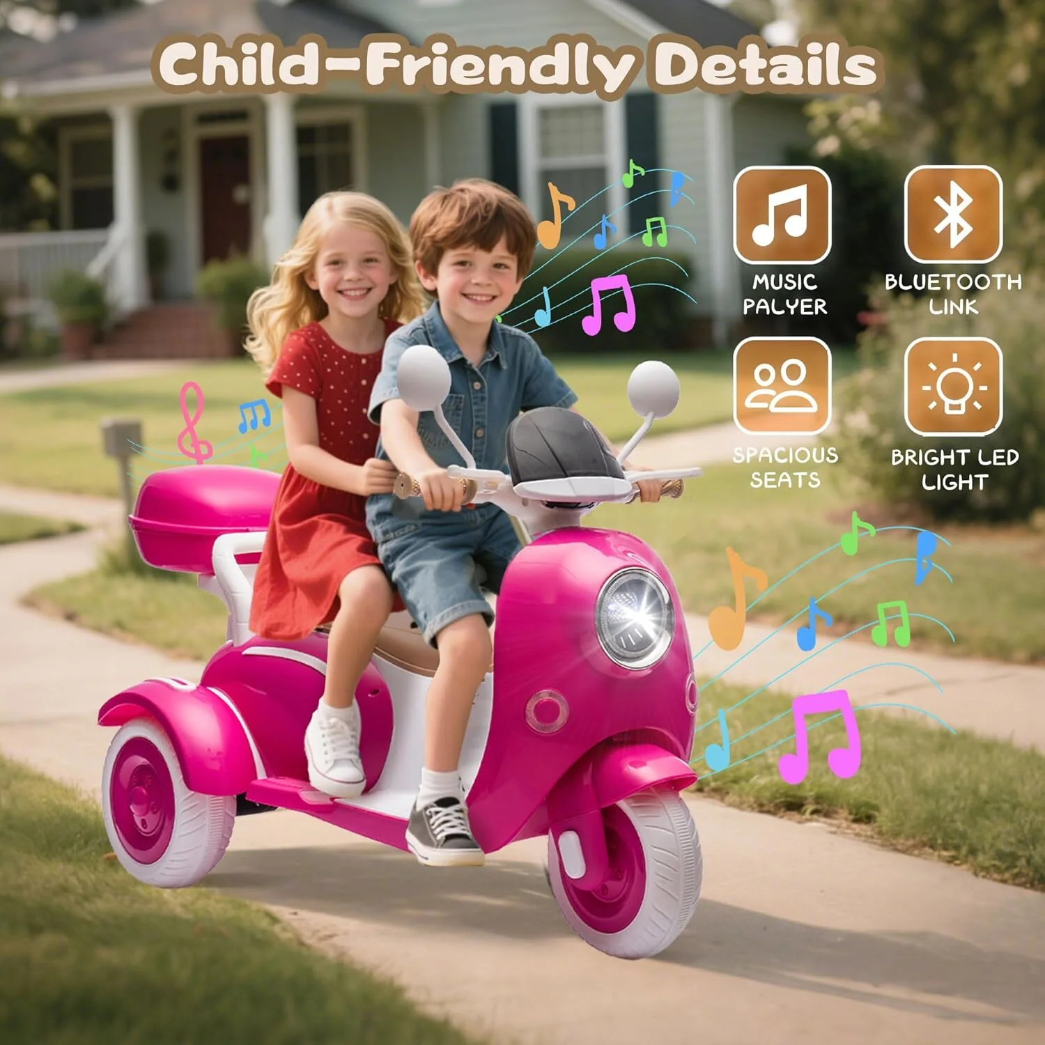 12V Kids Electric Dual Motor Ride-On Tricycle Toy with Bluetooth Music - Image 13