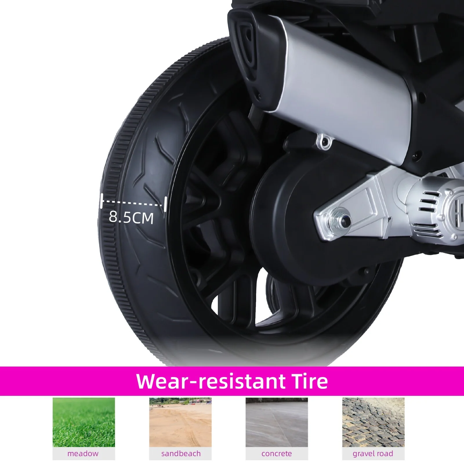 12V Kids Electric Ride-On Motorcycle Toy with Bluetooth Music, Auxiliary Wheels, and LED Lights - Image 5