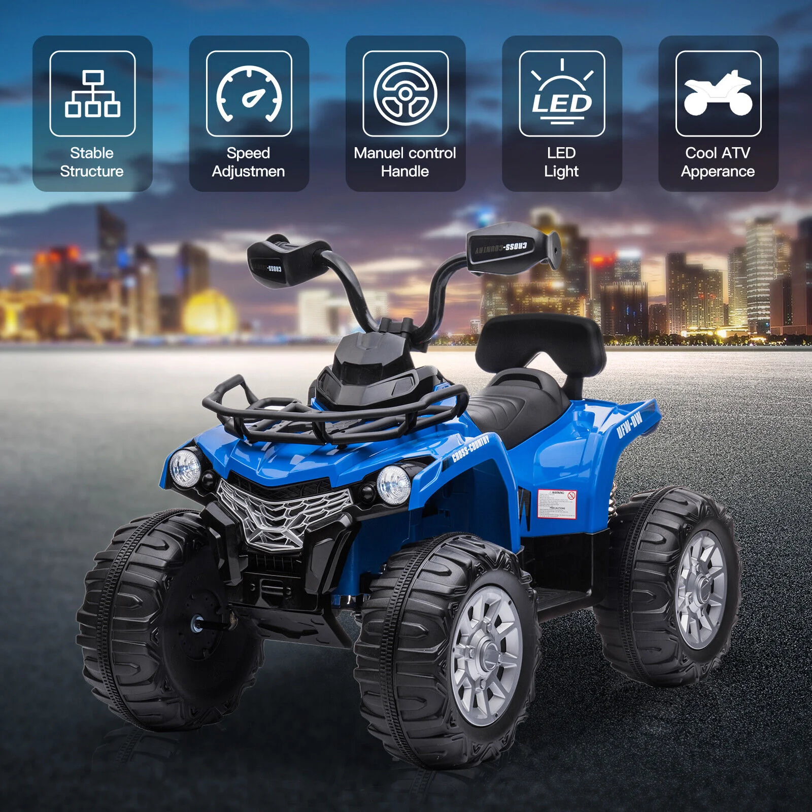 12V Kids Electric Quad 4-Wheeler ATV Toy with LED Lights and 2 Speed Options - Image 3