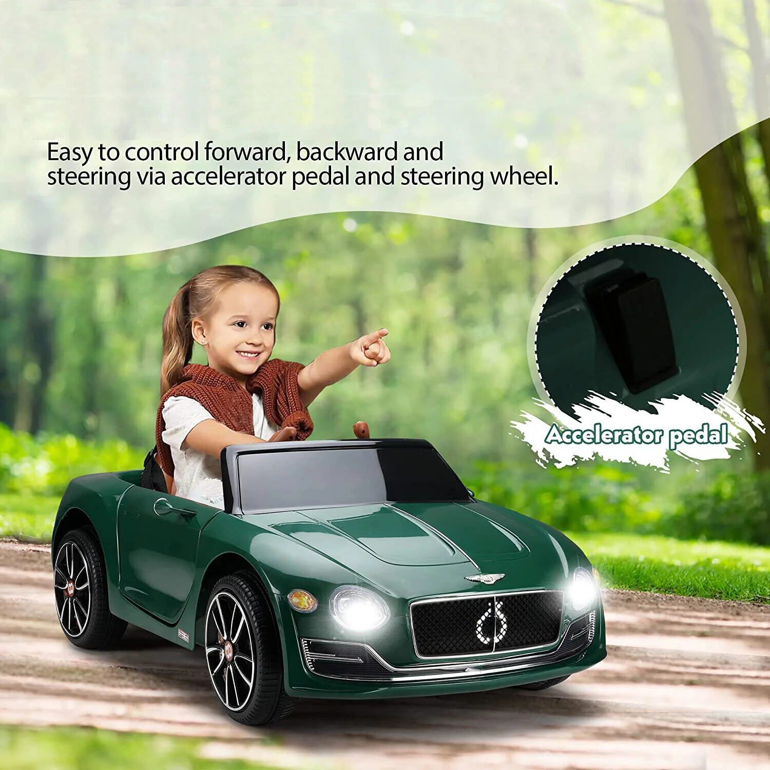 12V Kids Electric Ride-On Car with Remote Control and LED Lights Bentley Style Toy - Image 6