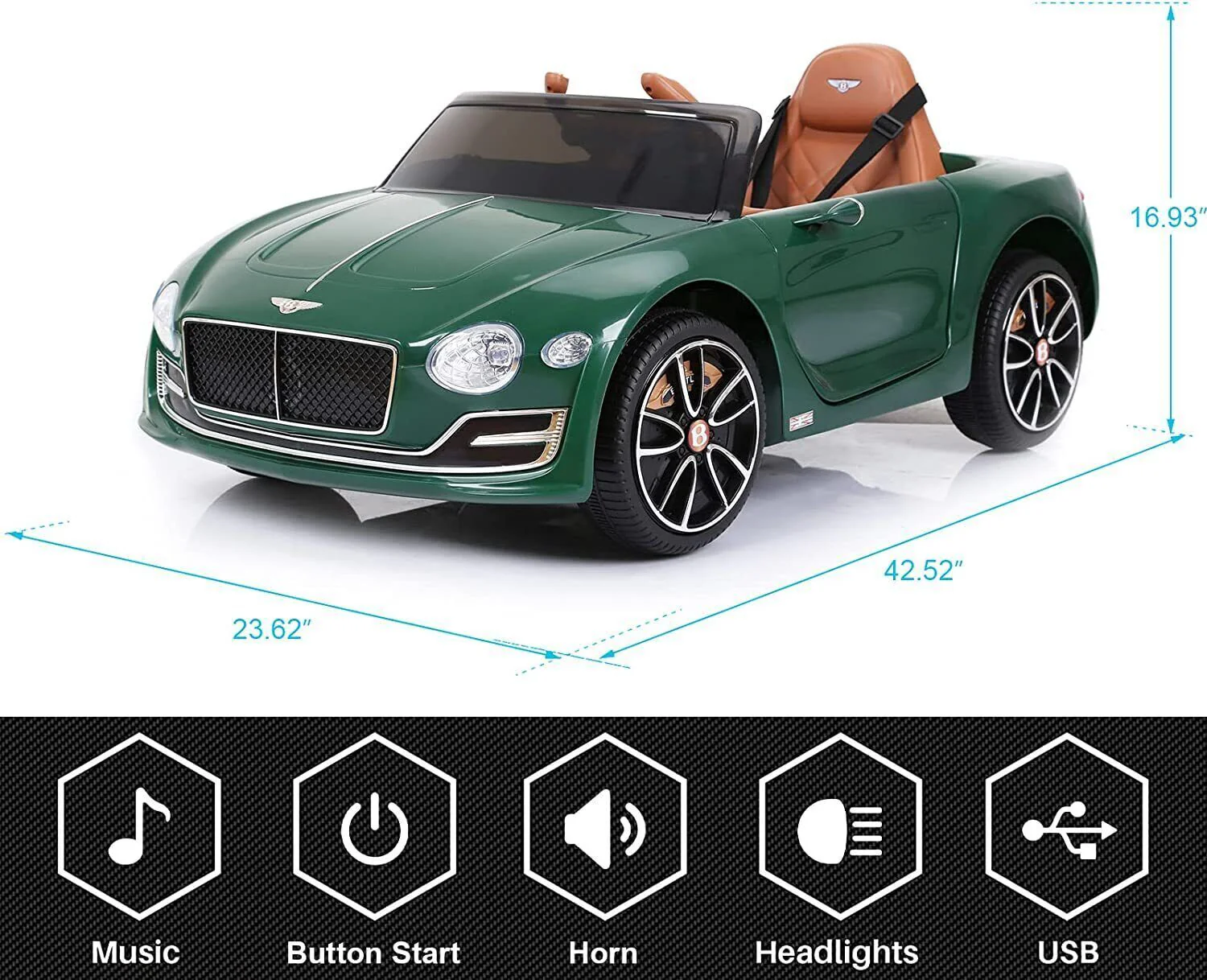 12V Kids Electric Ride on Car with Remote Control and LED Lights - Bentley Style Toy Gift - Image 3