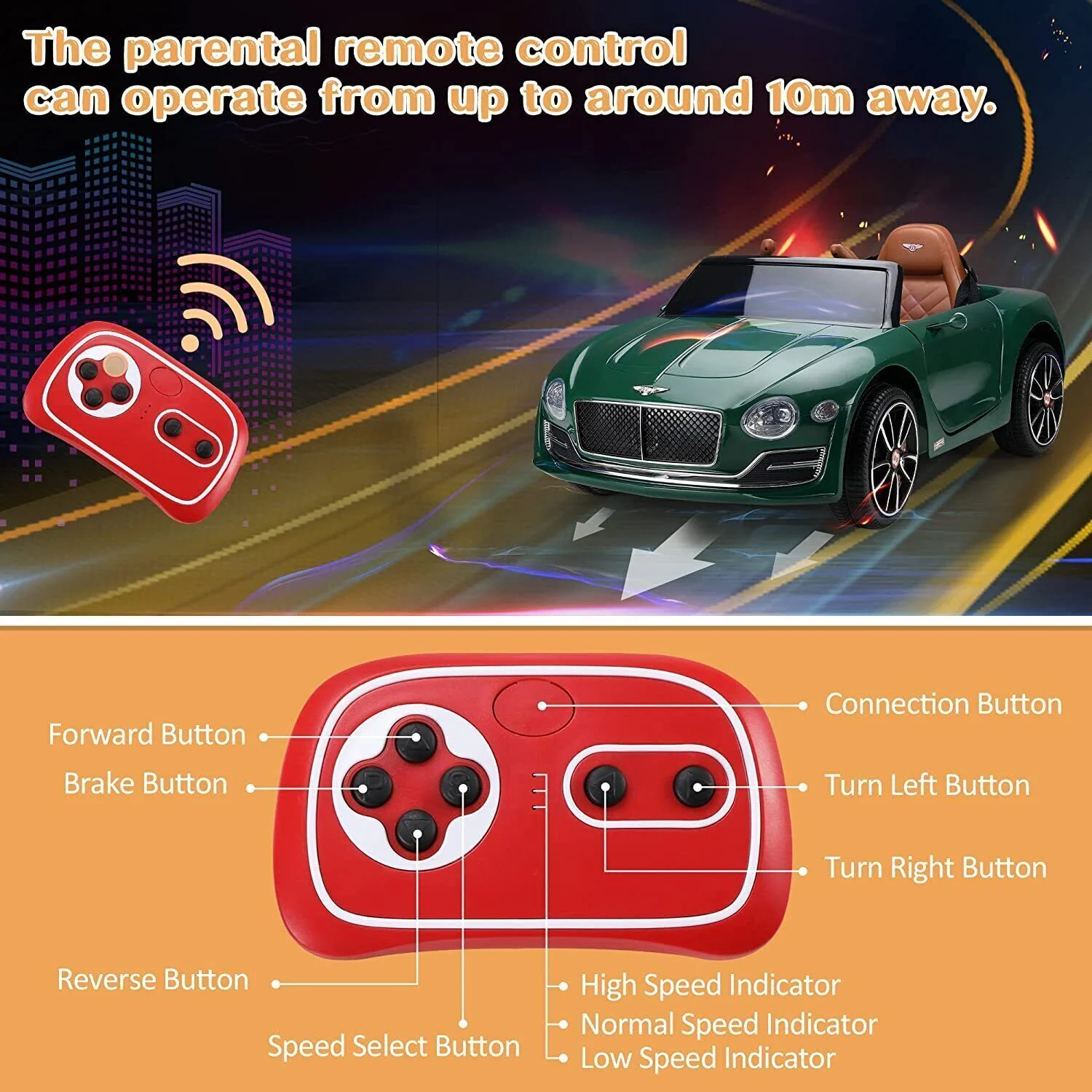 12V Kids Electric Ride on Car with Remote Control and LED Lights - Bentley Style Toy Gift - Image 8