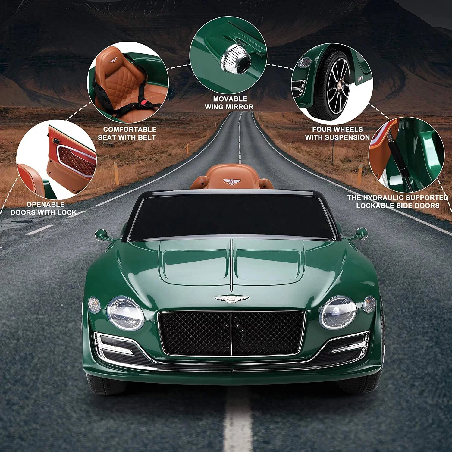 12V Kids Electric Ride-On Car Licensed Bentley Style with Remote Control and LED Lights - Image 5