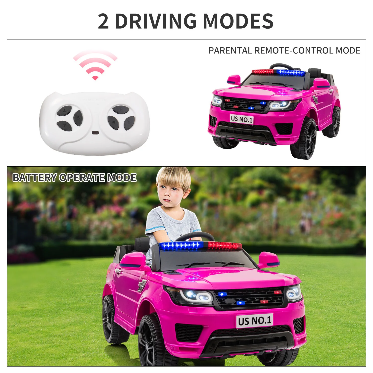 12V Kids Electric Ride-On Police SUV Truck Toy with Remote Control and Music - Image 6