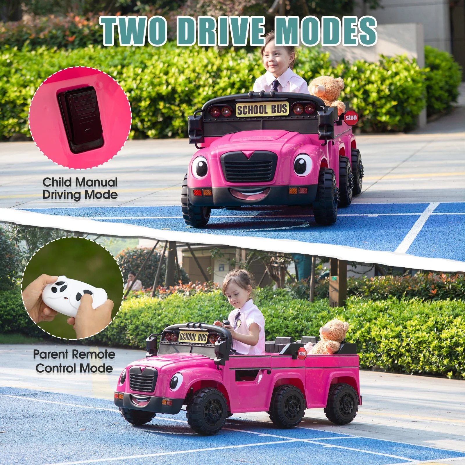 12V Kids Electric 2-Seater Ride-On School Bus Toy Car with Remote Control - Image 15