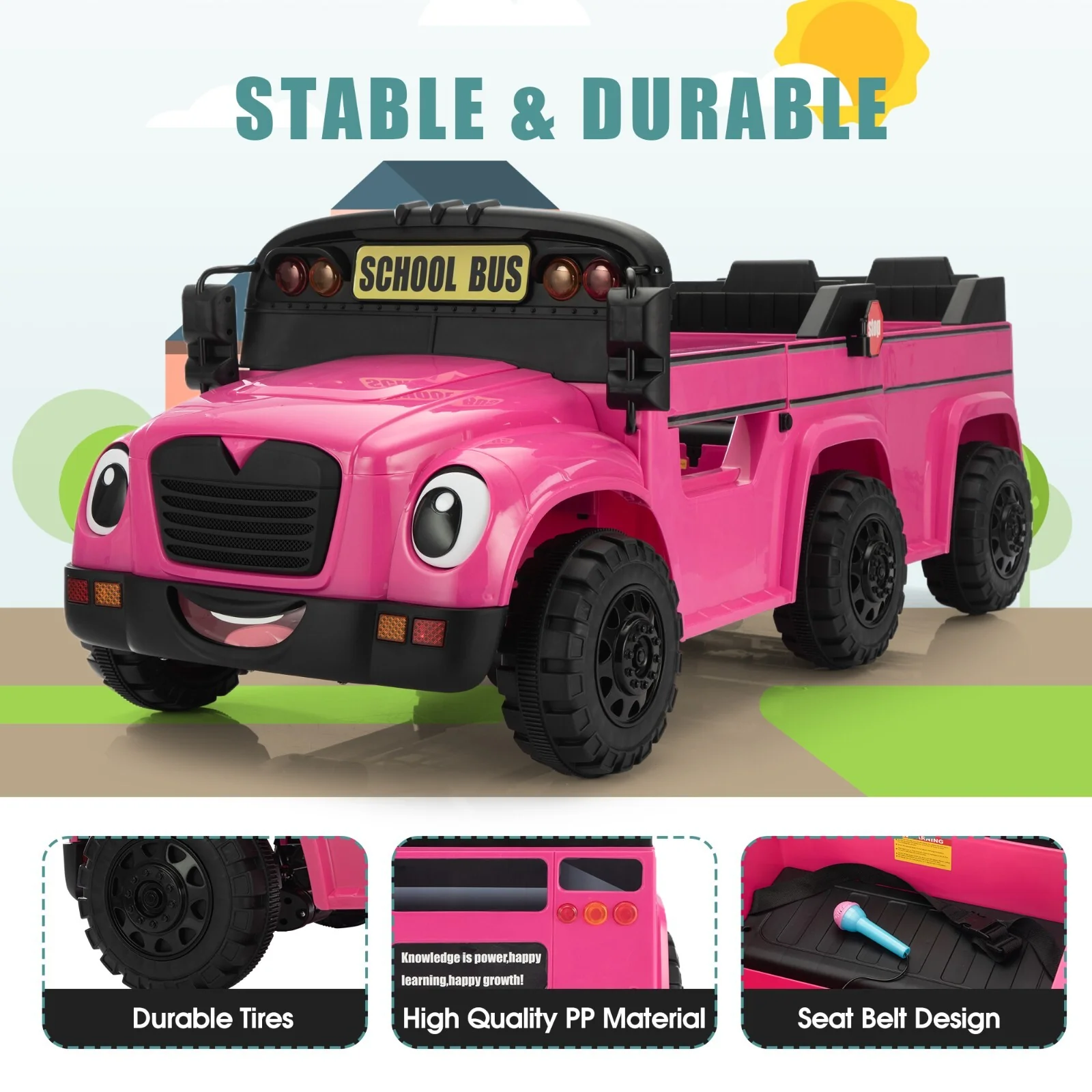 12V Kids Electric 2-Seater Ride-On School Bus Toy Car with Remote Control - Image 16