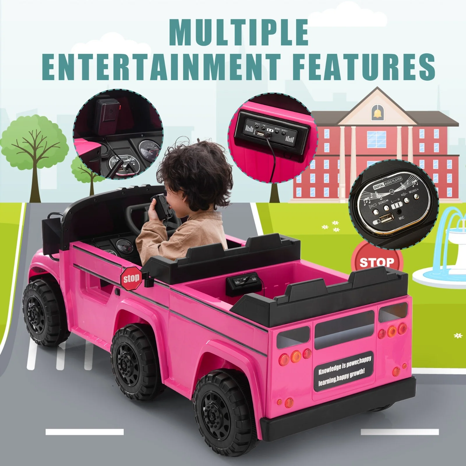 12V Kids Electric 2-Seater Ride-On School Bus Toy Car with Remote Control - Image 17