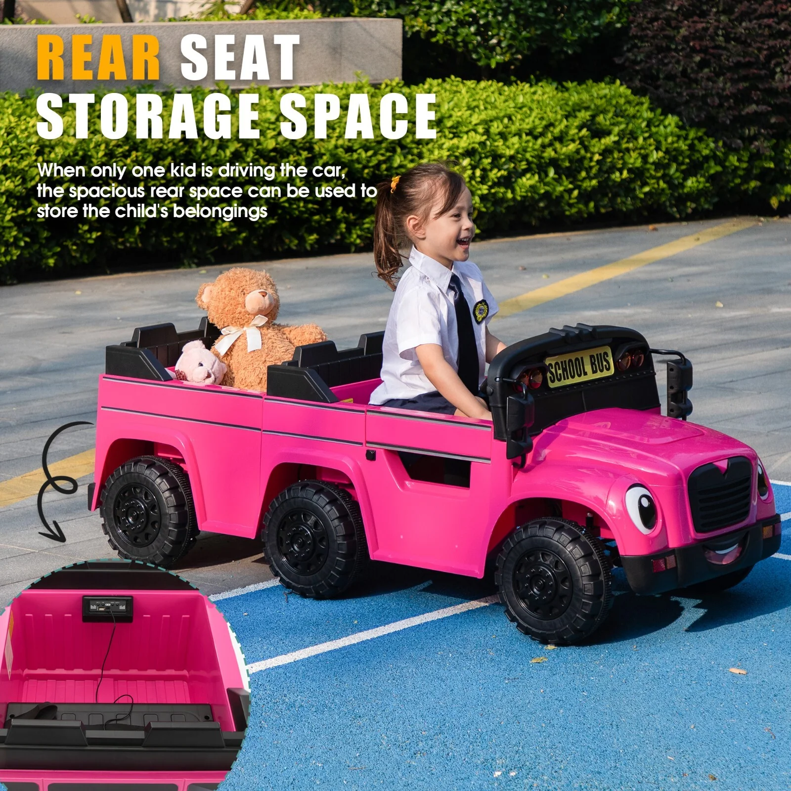 12V Kids Electric 2-Seater Ride-On School Bus Toy Car with Remote Control - Image 18