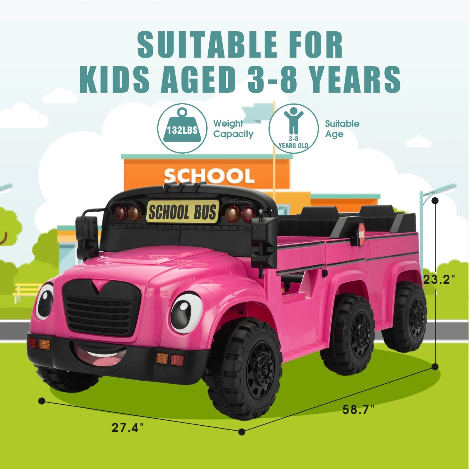 12V Kids Electric 2-Seater Ride-On School Bus Toy Car with Remote Control - Image 19