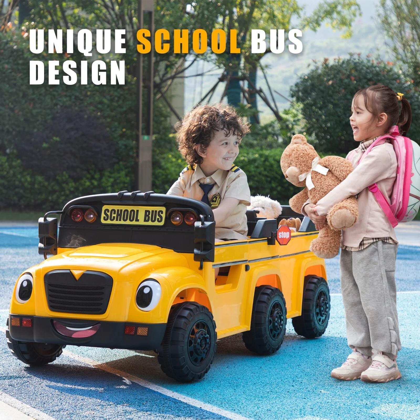 12V Kids Electric 2-Seater Ride-On School Bus Toy Car with Remote Control - Image 2