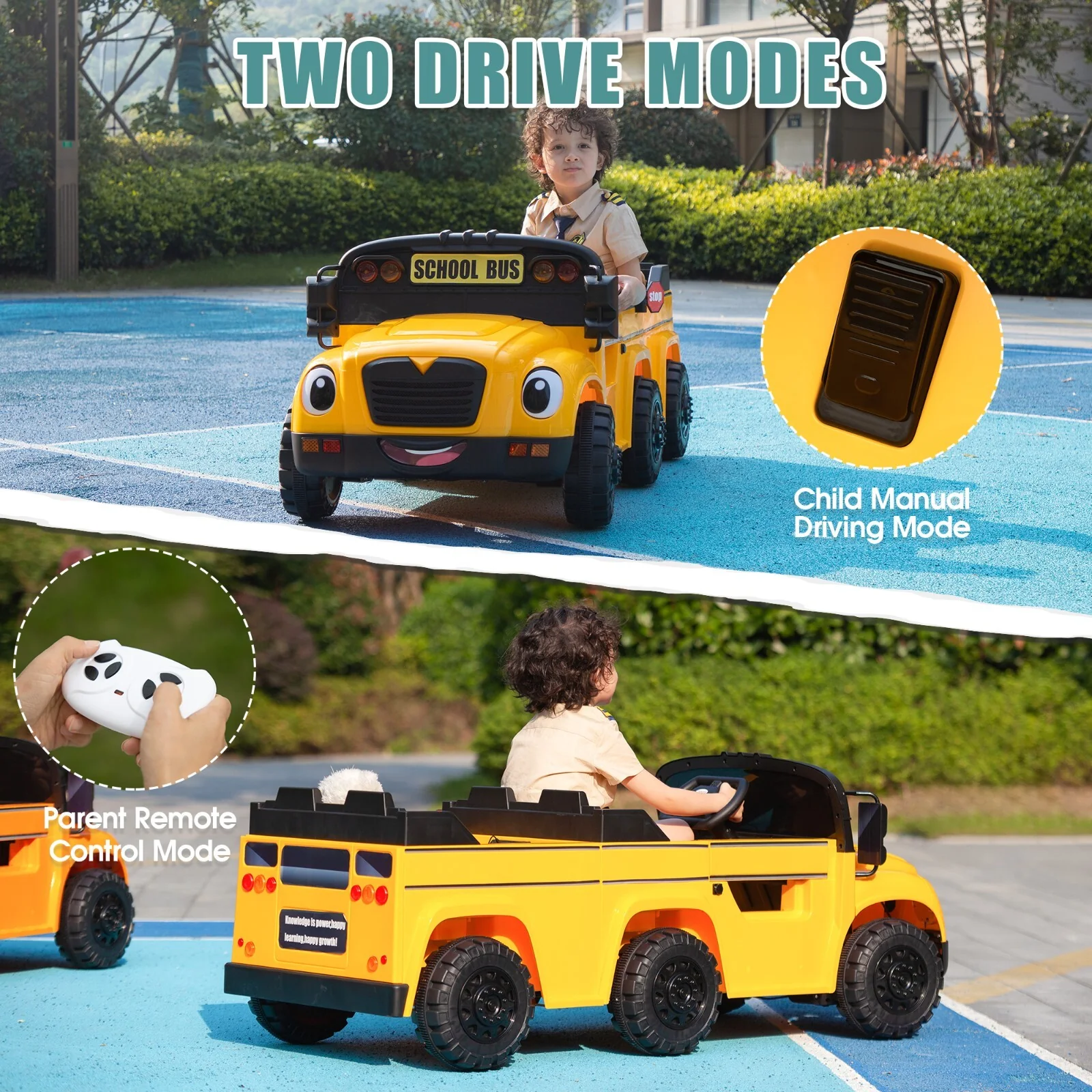 12V Kids Electric 2-Seater Ride-On School Bus Toy Car with Remote Control - Image 3