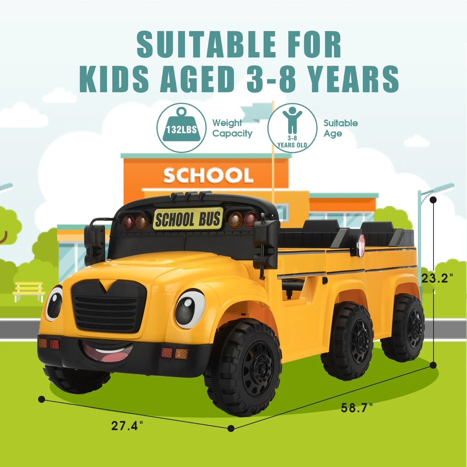 12V Kids Electric 2-Seater Ride-On School Bus Toy Car with Remote Control - Image 7