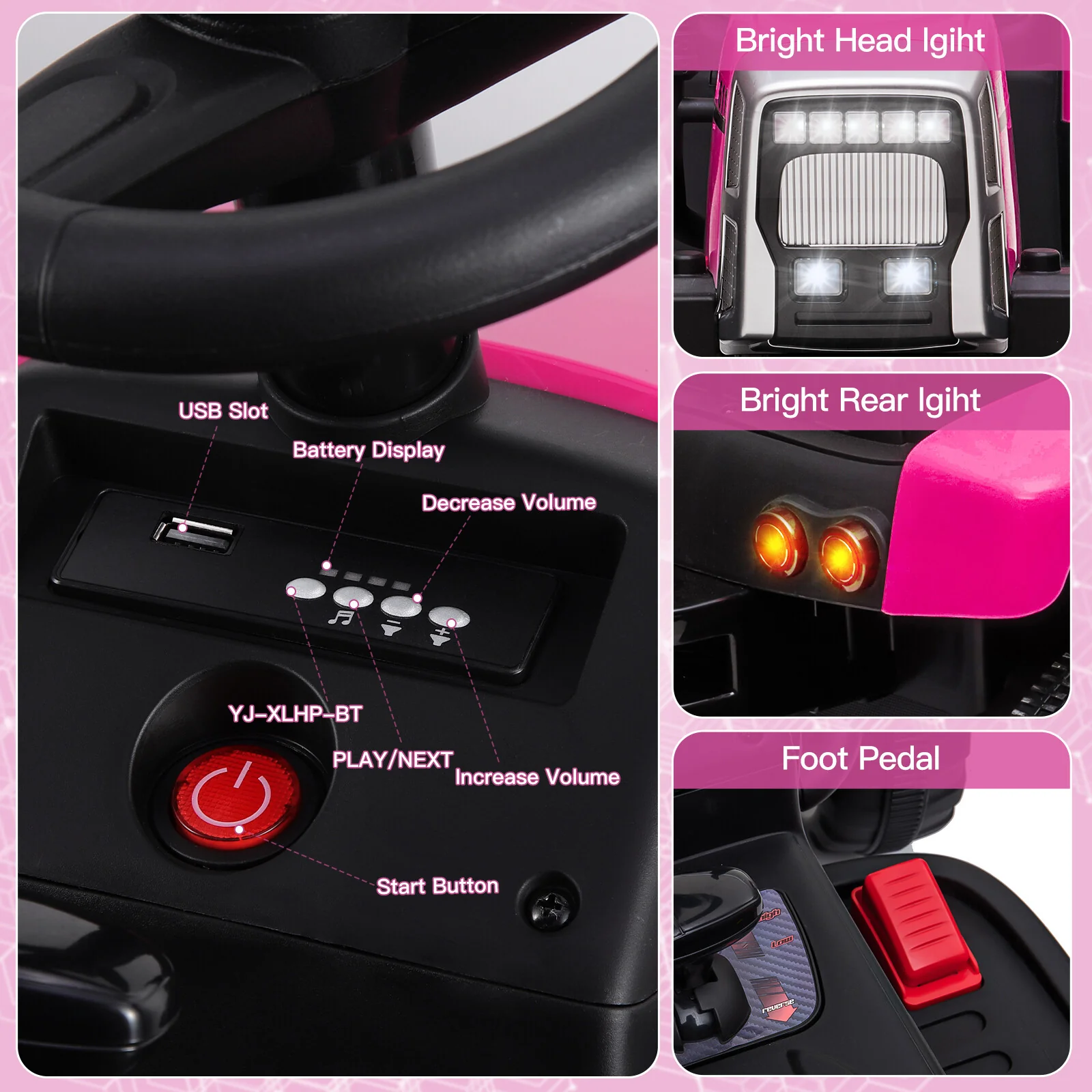 12V Kids Electric Ride-On Tractor Toy with Trailer, 3-Speed and Remote Control, 25W - Image 7