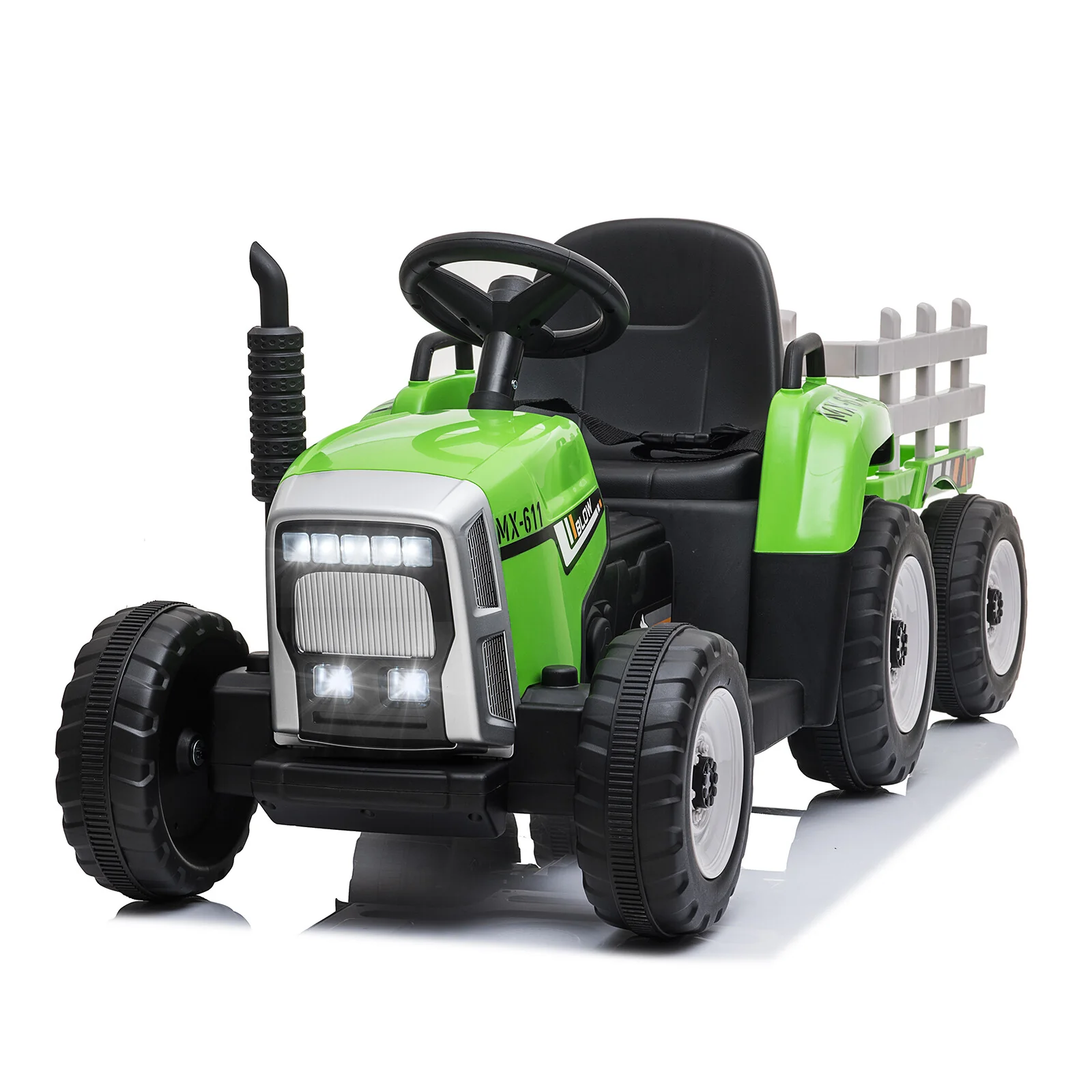 12V Kids Electric Ride-On Tractor Toy with Trailer and 3-Speed Remote Control