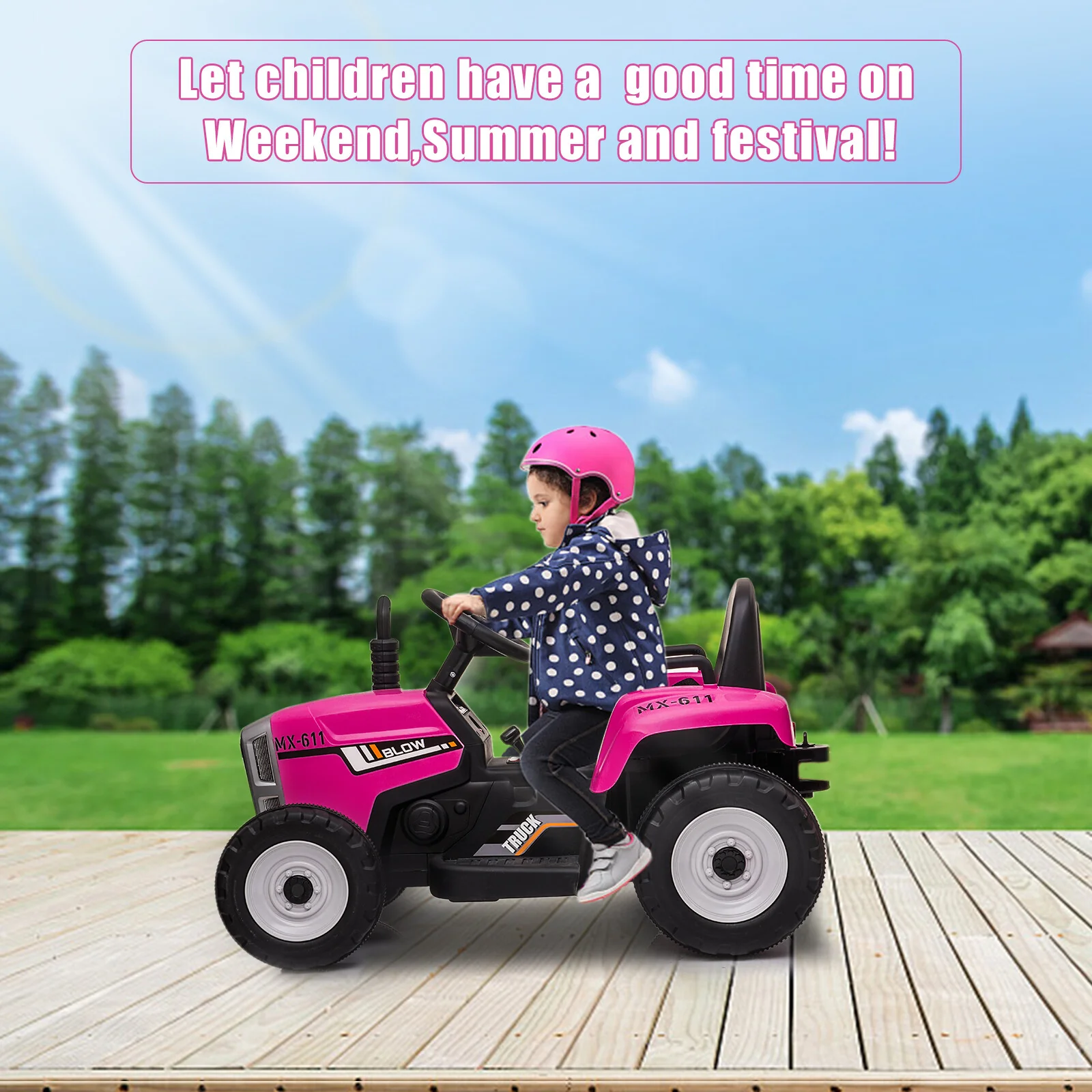 12V Kids Electric Ride On Tractor with Trailer, Battery Powered Toy Car with Remote Control - Image 13