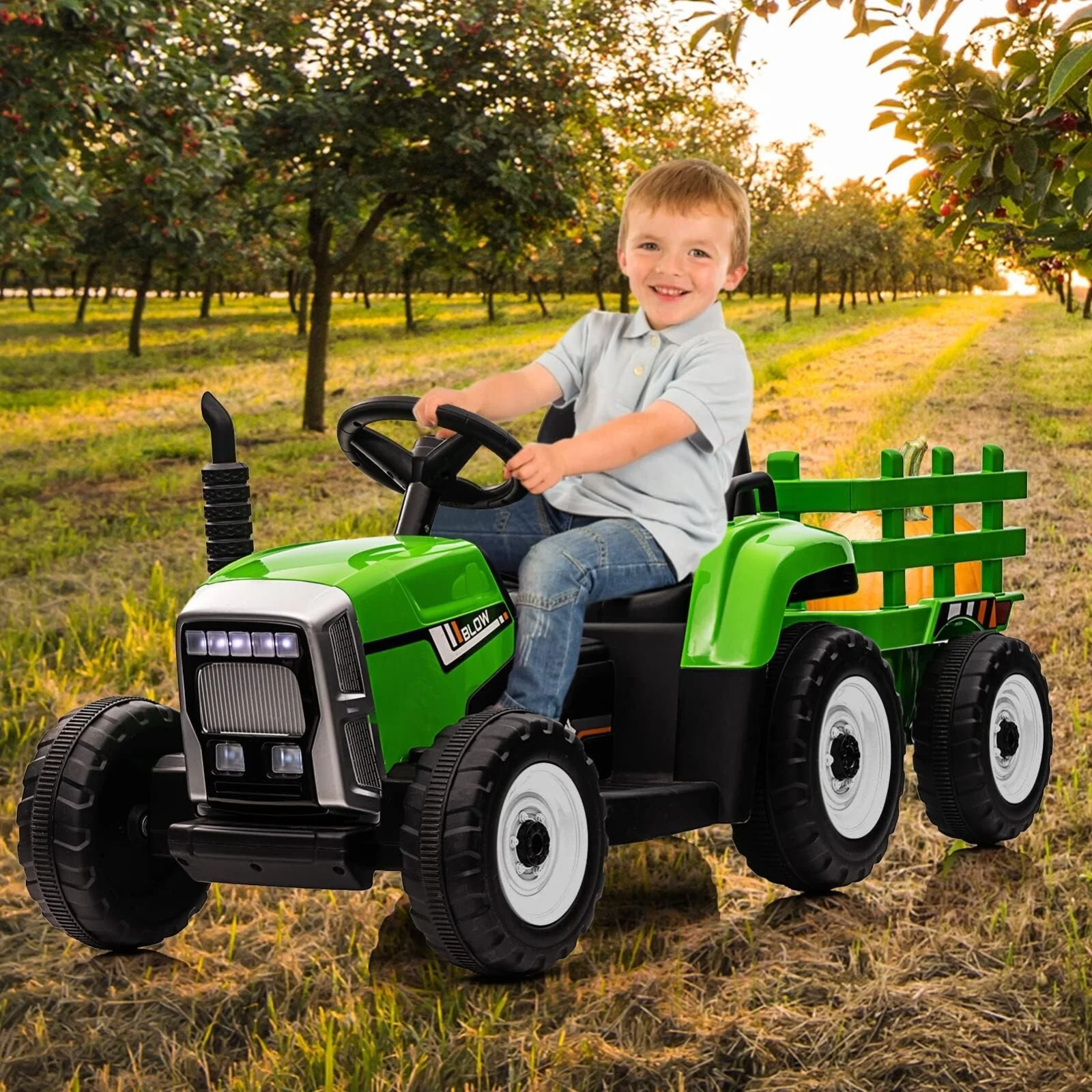12V Kids Electric Ride-On Tractor with Trailer Battery Powered Car Toy and Remote Control - Image 20