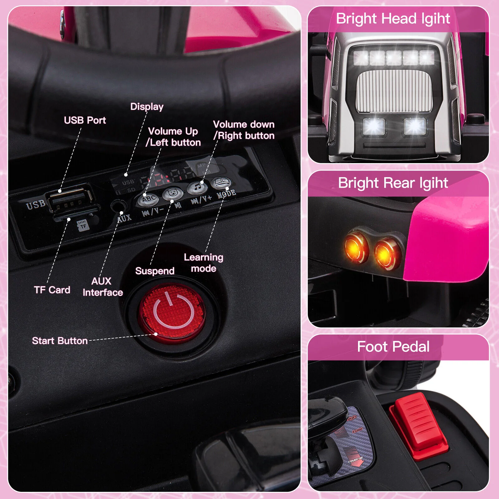 12V Kids Electric Tractor with Trailer and LED Lights - USB Compatible - Image 7