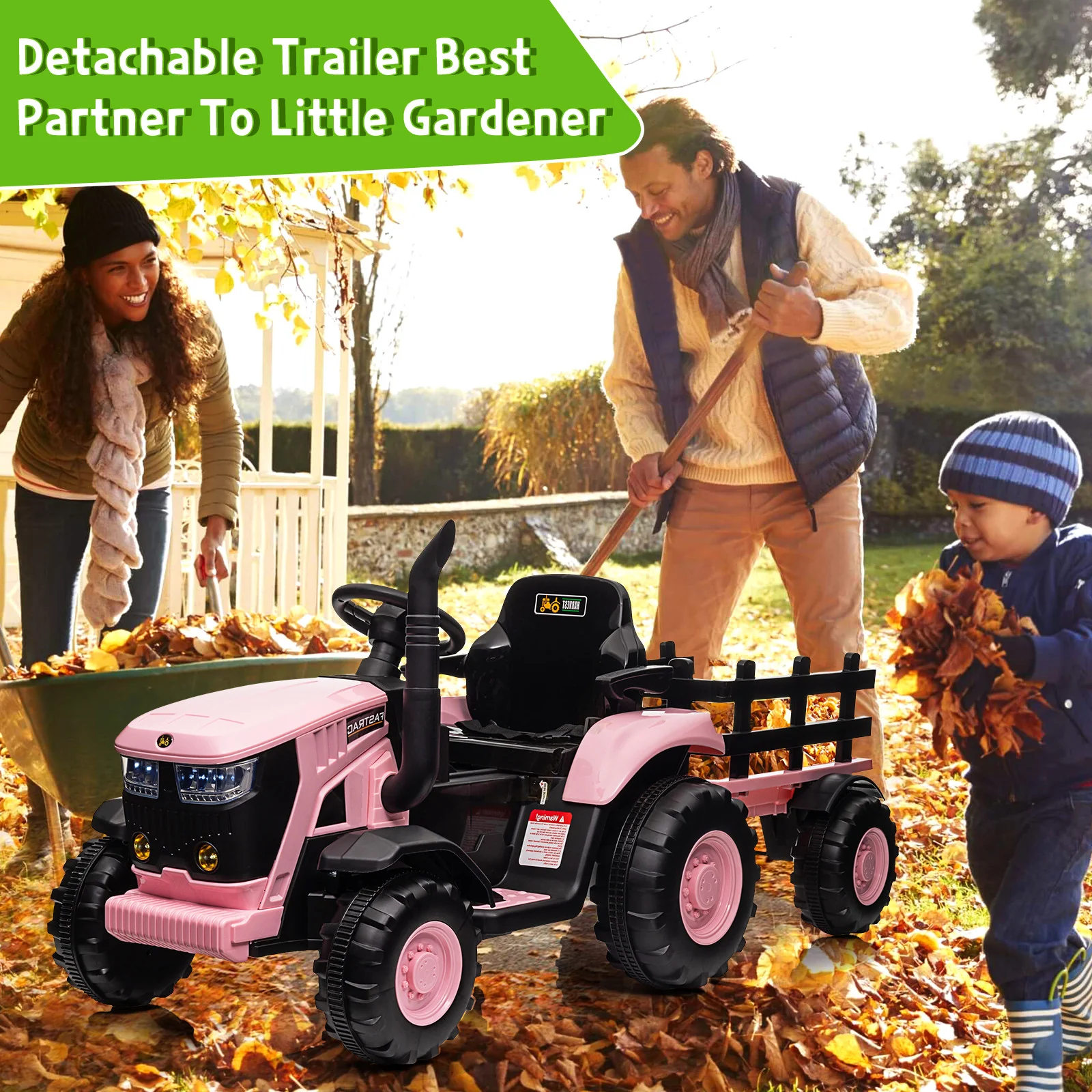 12V Kids Electric Ride-On Tractor with Trailer and Remote Control Toy Car for Toddlers - Image 9