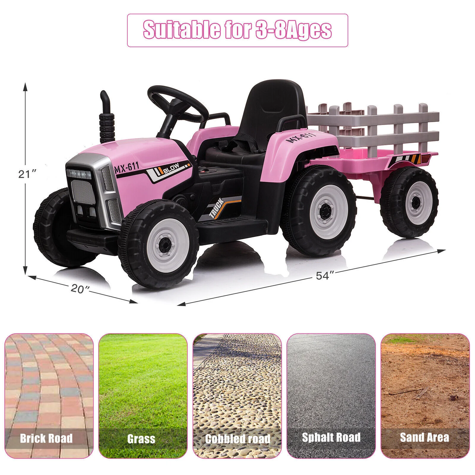 12V Electric Kids Tractor with Trailer Toddler Ride-On Car and Remote Control - Image 6