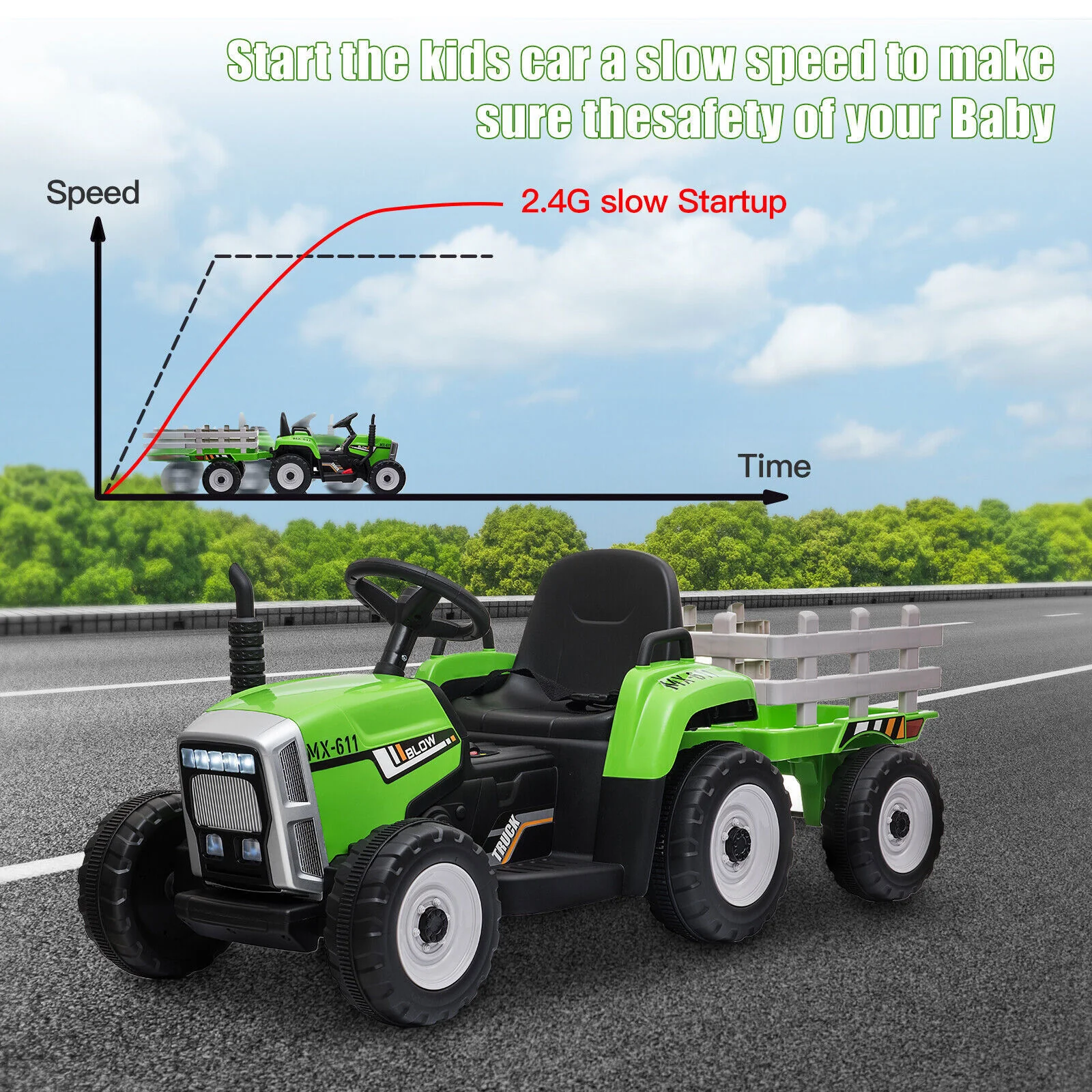 12V Kids Electric Ride-On Tractor with Trailer and Remote Control - Image 11